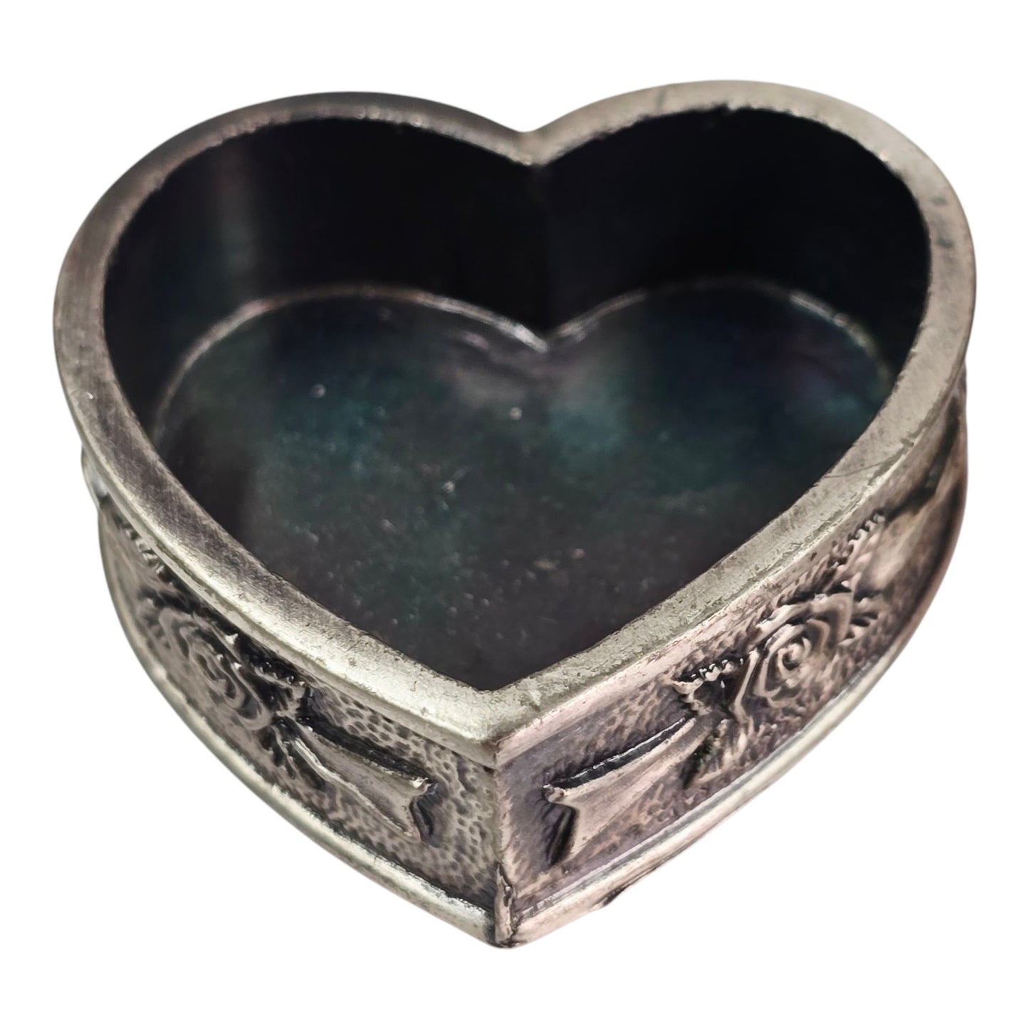 3-Pc Heart Stacked Pewter Trinket Box with Roses and Floral Motif, Signed
