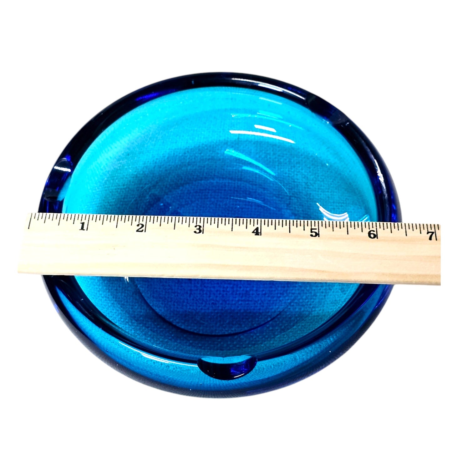 Beautiful MCM Blue Glass Ashtray Trinket Dish