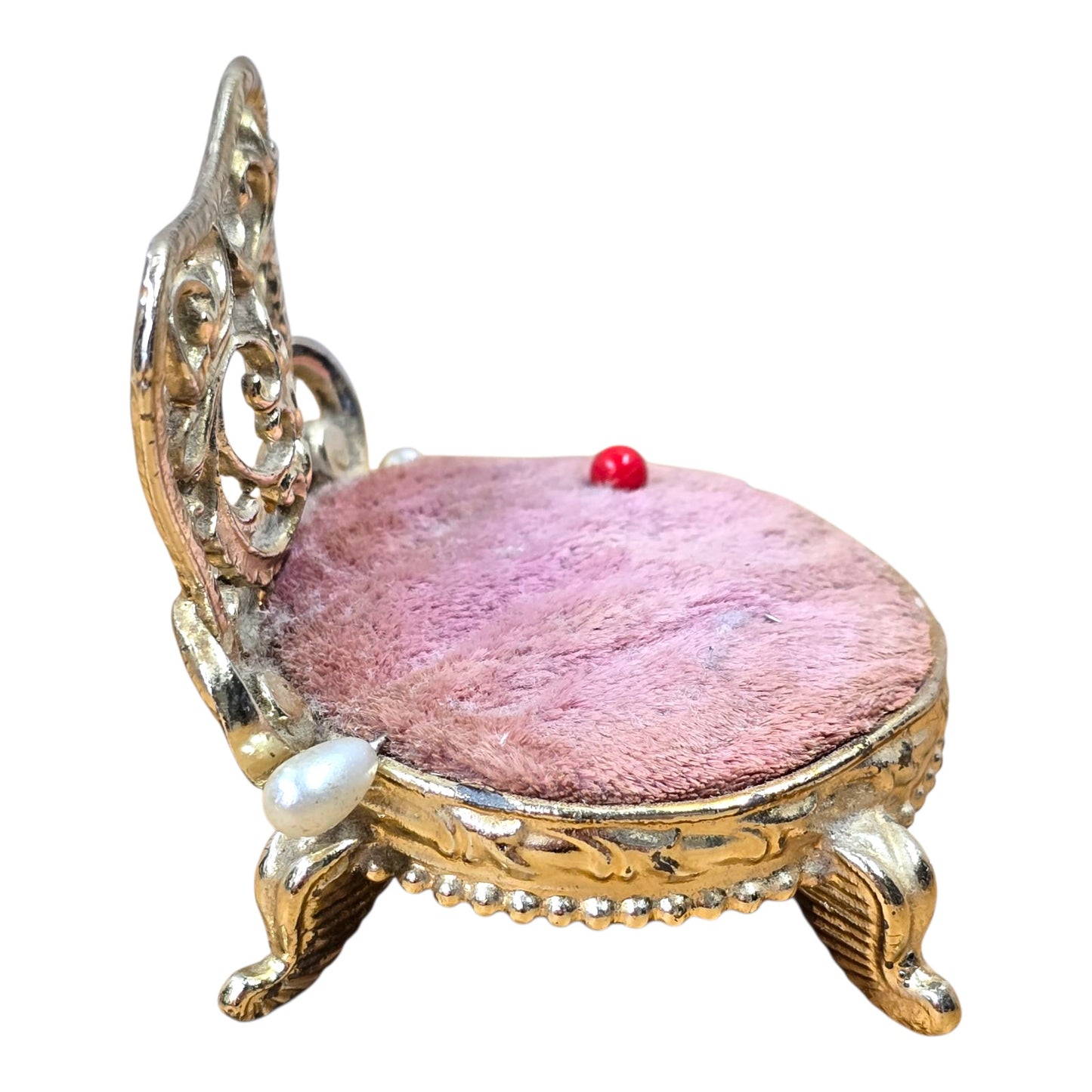 Vtg Sam Fink Miniature Chair Pin Cushion Ornate Gold Filigree Sewing Dollhouse