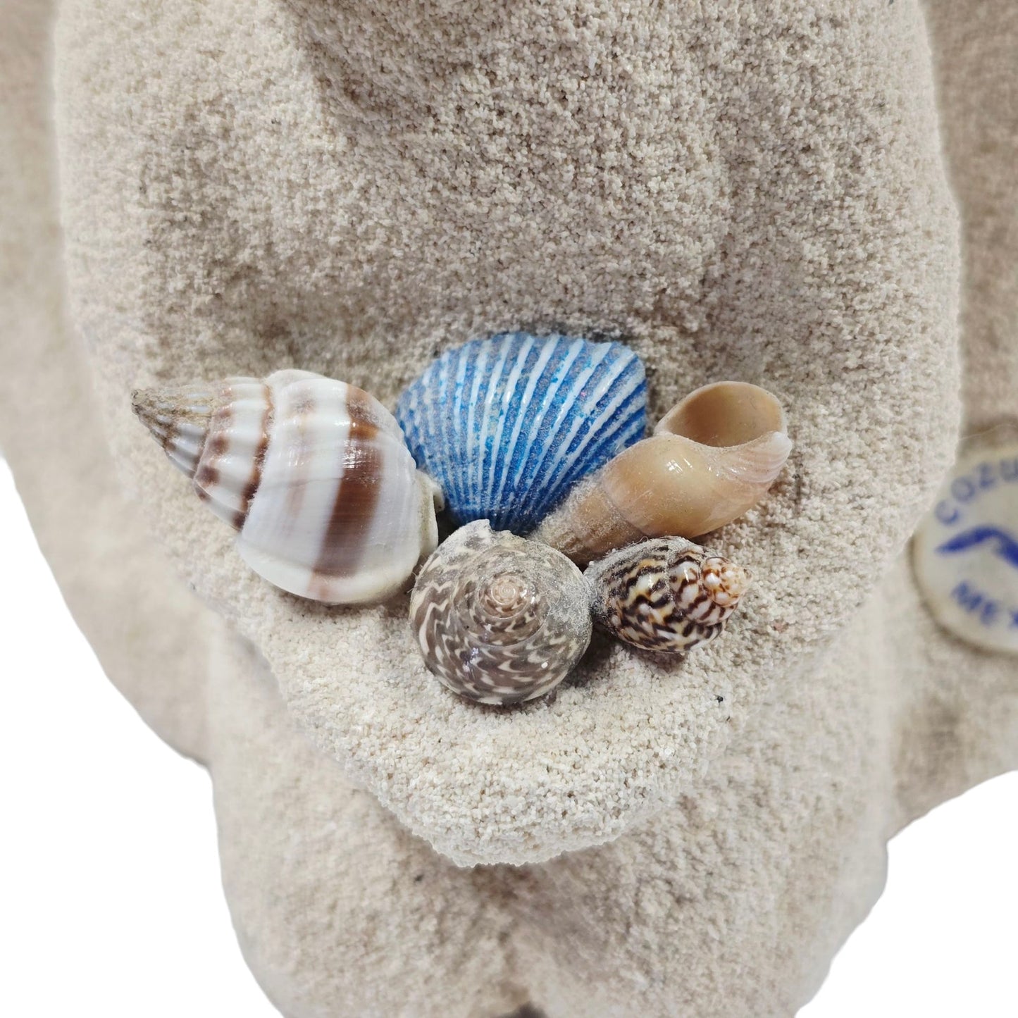 Sand Sculpture Sitting Cherub with Seashells Cozumel Mexico