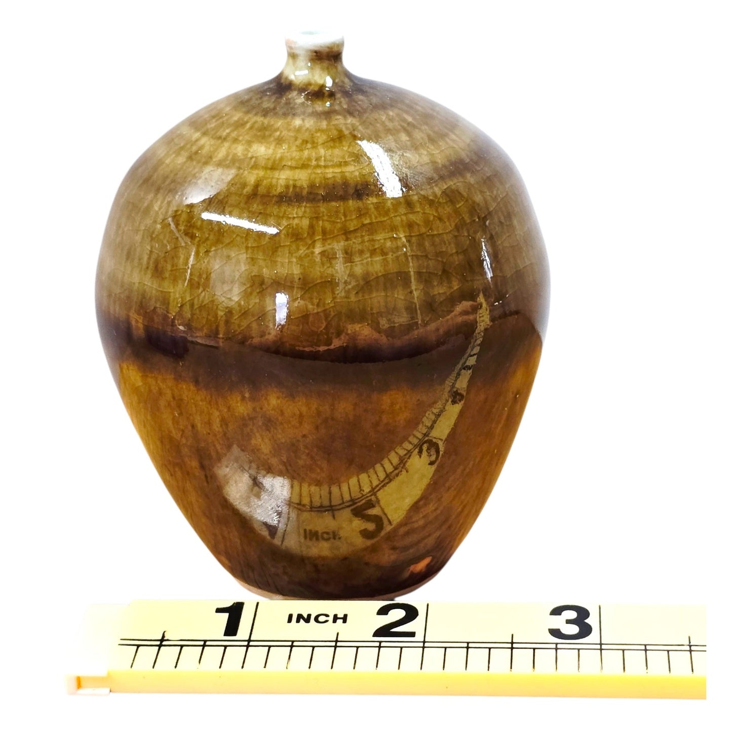 Don E Moeller Studio Pottery Bud Vase Brown Drip Glaze Crackle Finish Signed