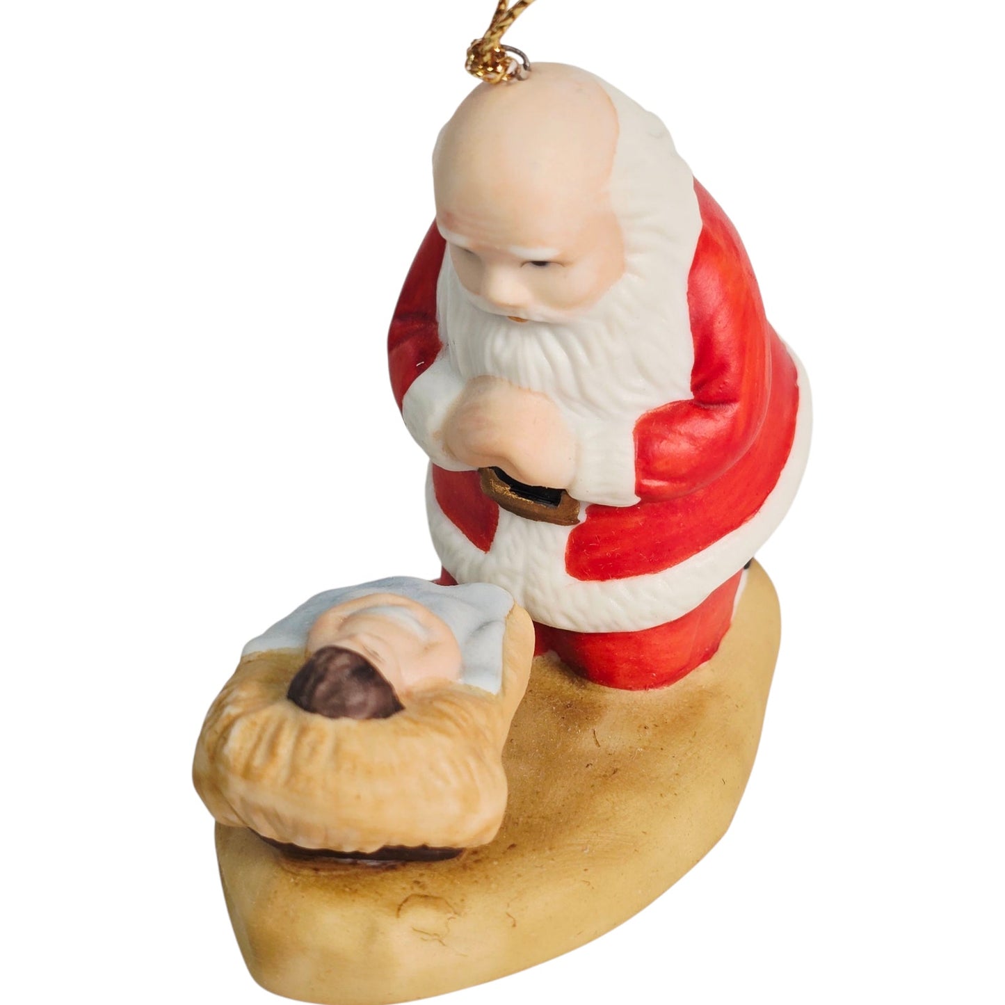 Vtg "The Kneeling Santa" Ornament 1985 by Roman Original Box, Santa & Baby Jesus
