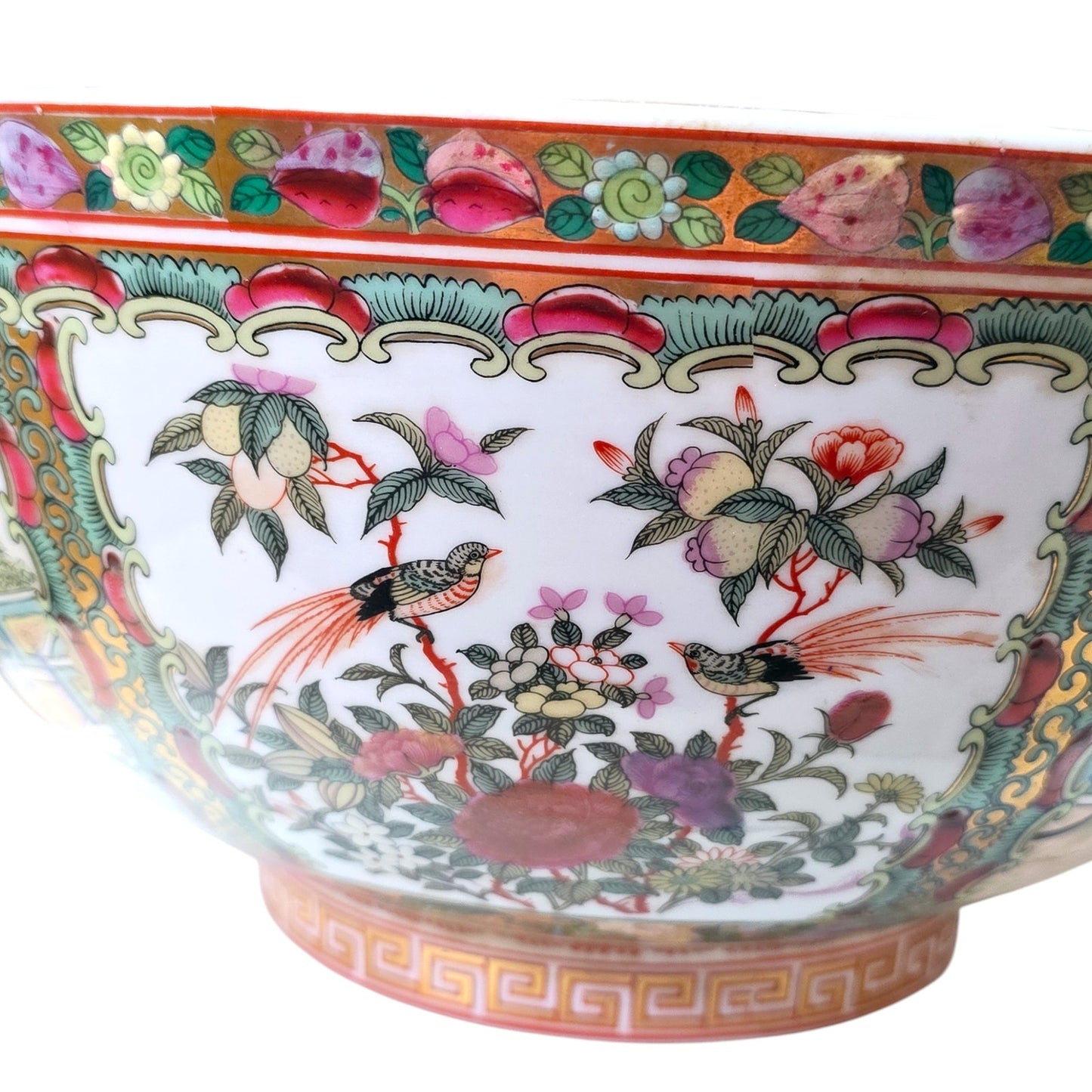 Chinese Famille Rose Medallion Large Decorative Bowl Figural Porcelain 12"
