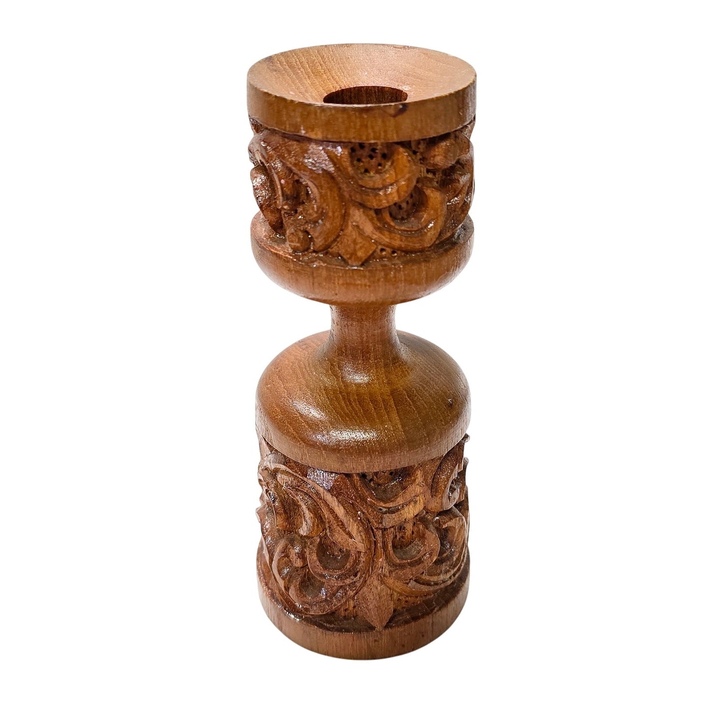 Vtg Hand Carved Wooden Candle Holder Rococo Baroque Style Rustic Boho Decor Wabi Sabi