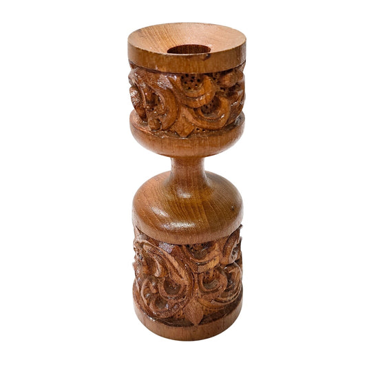 Vtg Hand Carved Wooden Candle Holder Rococo Baroque Style Rustic Boho Decor Wabi Sabi