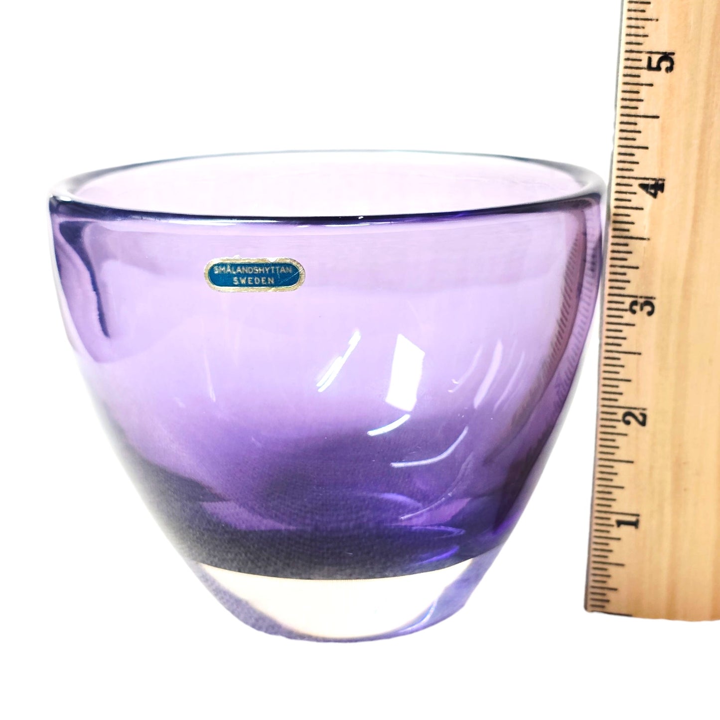 Authentic MCM Smålandshyttan Sweden Art Glass Candle Holder Purple Scandinavian