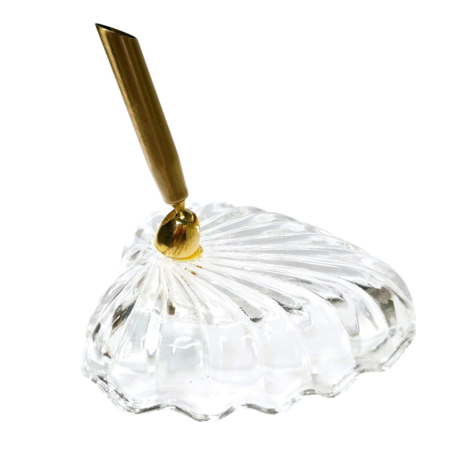 Gold Tone Pen Holder with Lead Crystal Heart Shaped Base Desktop Pen Holder