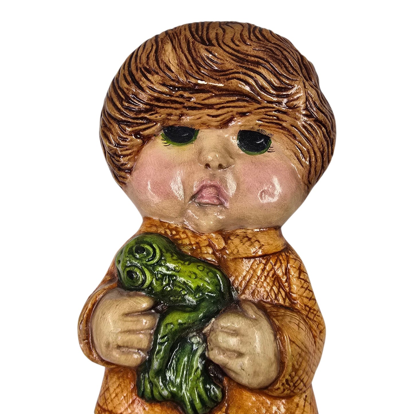 1970s Retro Wall Plaques Sunset Ceramics Kids Vtg Big Eyes Boy Girl Kitschy Pair
