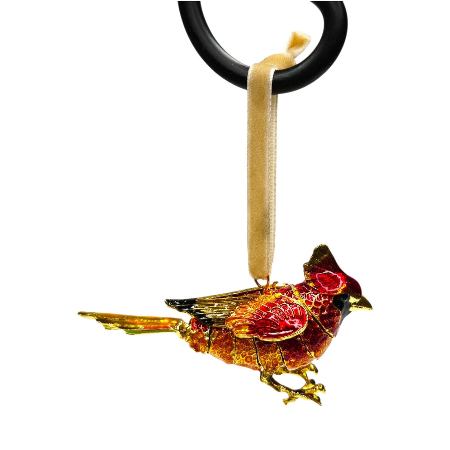 Vtg Pier 1 Cloisonné Cardinal Bird Ornament Red Gold Enamel Holiday Boxed