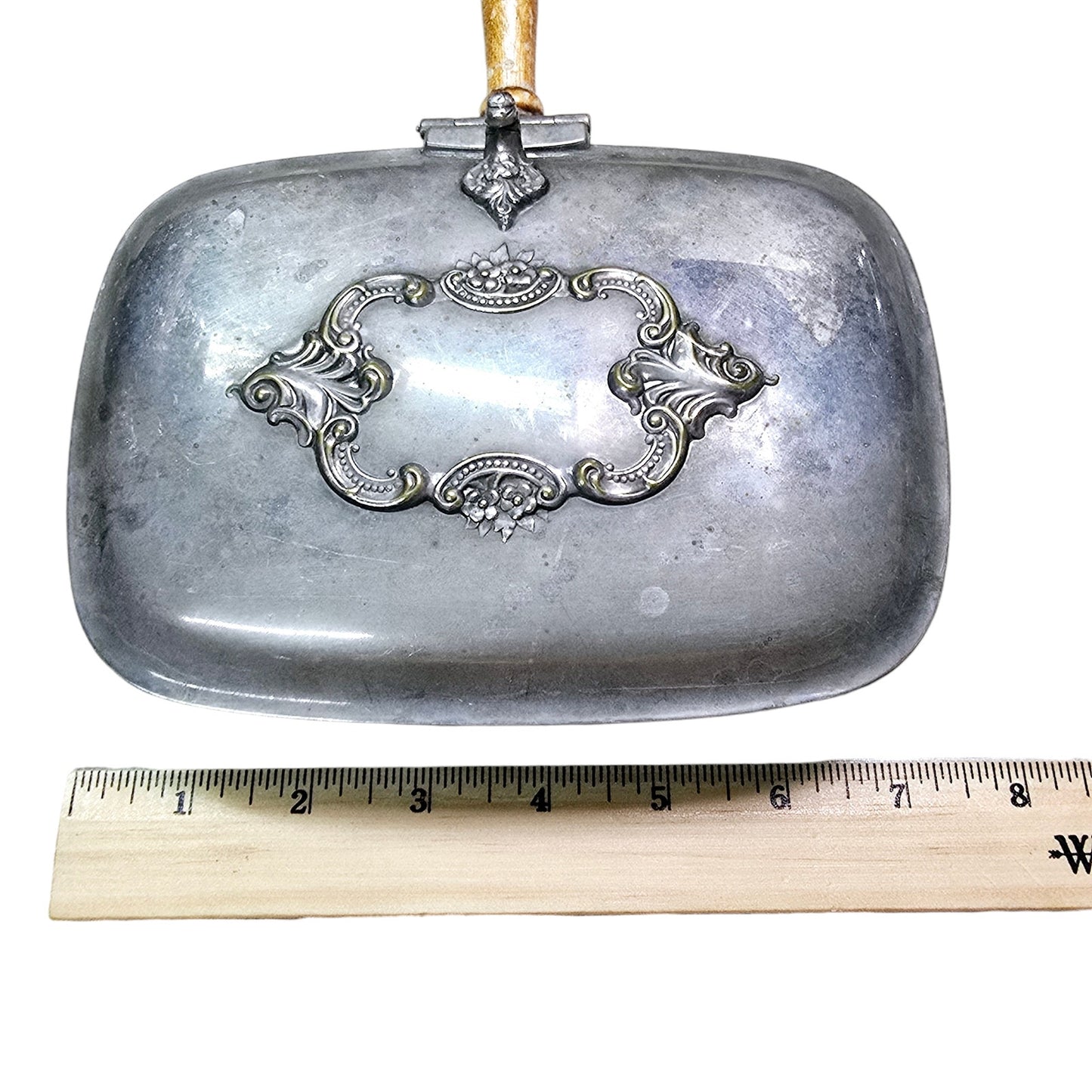 Vtg Silverplate Baroque by Wallace Silent Butler Crumb Butler Footed Wood Handle 276