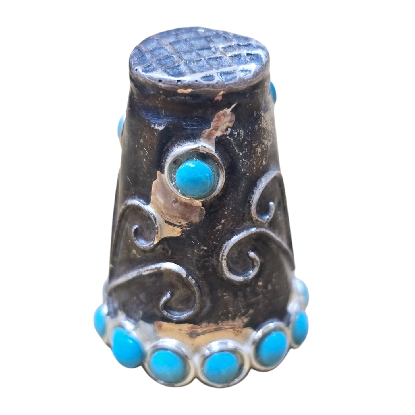 925 Sterling Silver Thimble with Turquoise Cabochon Marked Made in Mexico