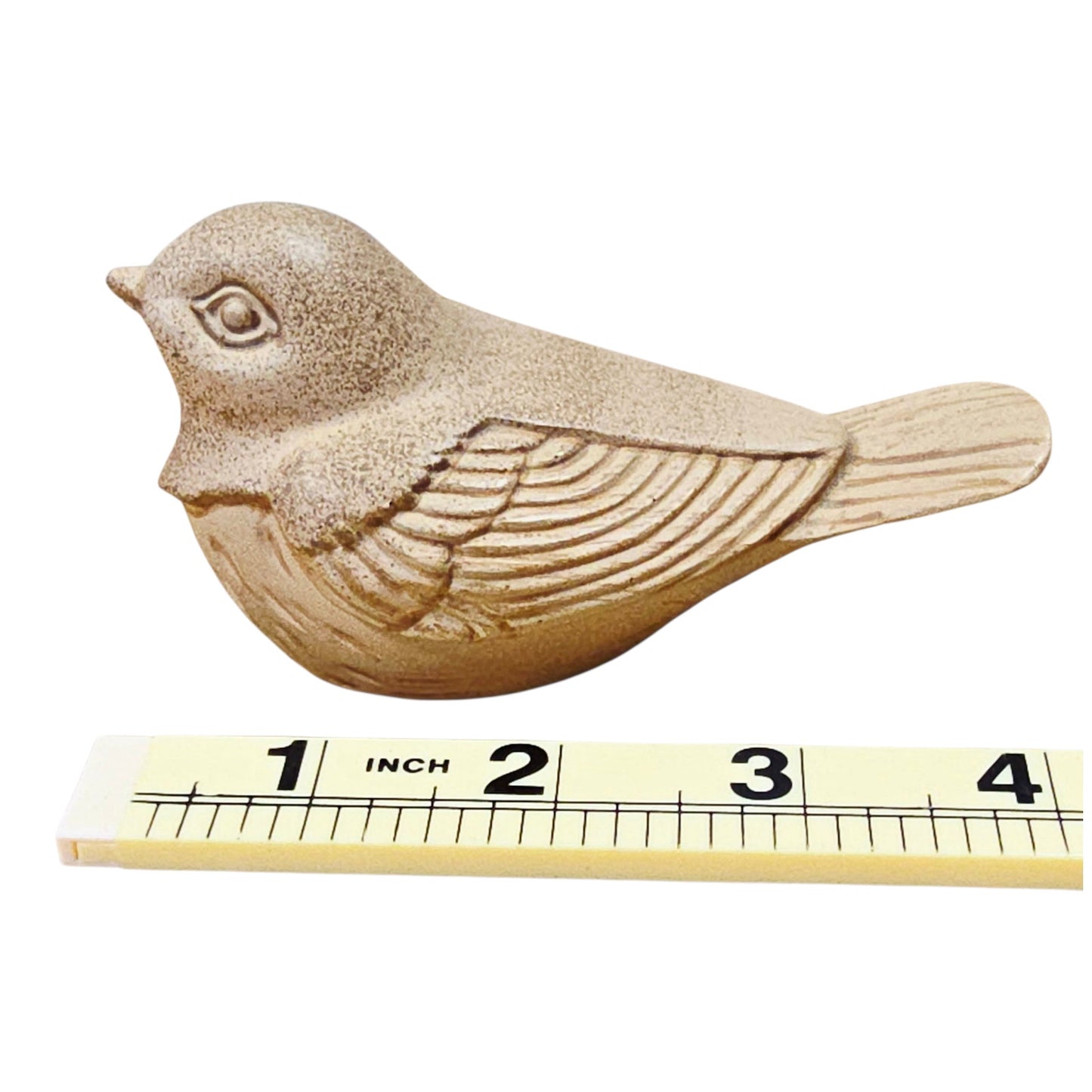 Resin Bird Figurine 4" Blond Wood Stone Look Decorative Sparrow Style Home Decor