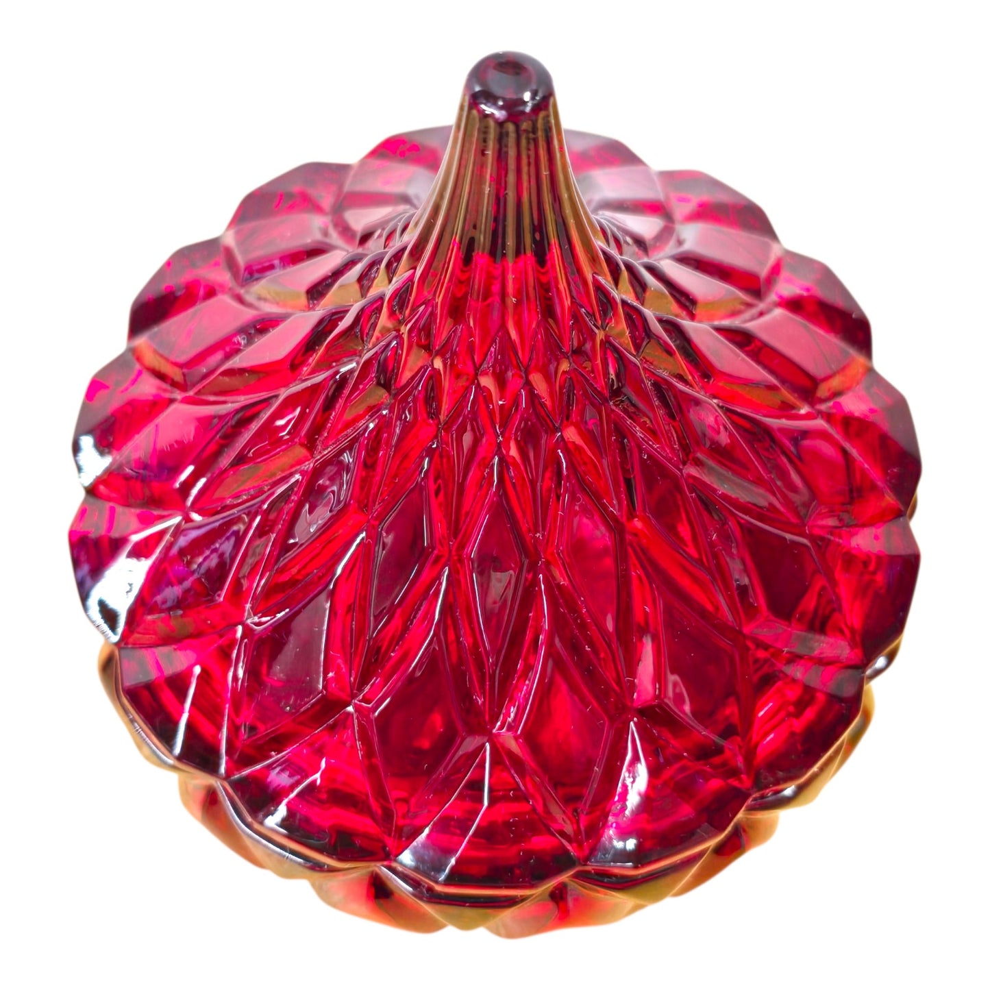 Hershey's Kisses Ruby Red Flash Pressed Glass Candy Dish w/ Lid Diamond Point