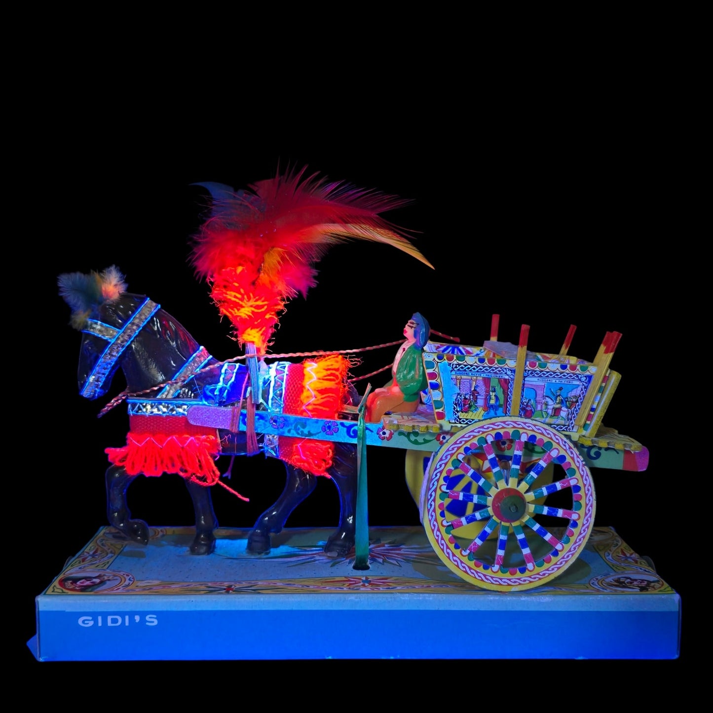 Vtg Gidi's Carrettino Siciliano Folk Art Paper Mache Wood Horse-Drawn Cart Italy