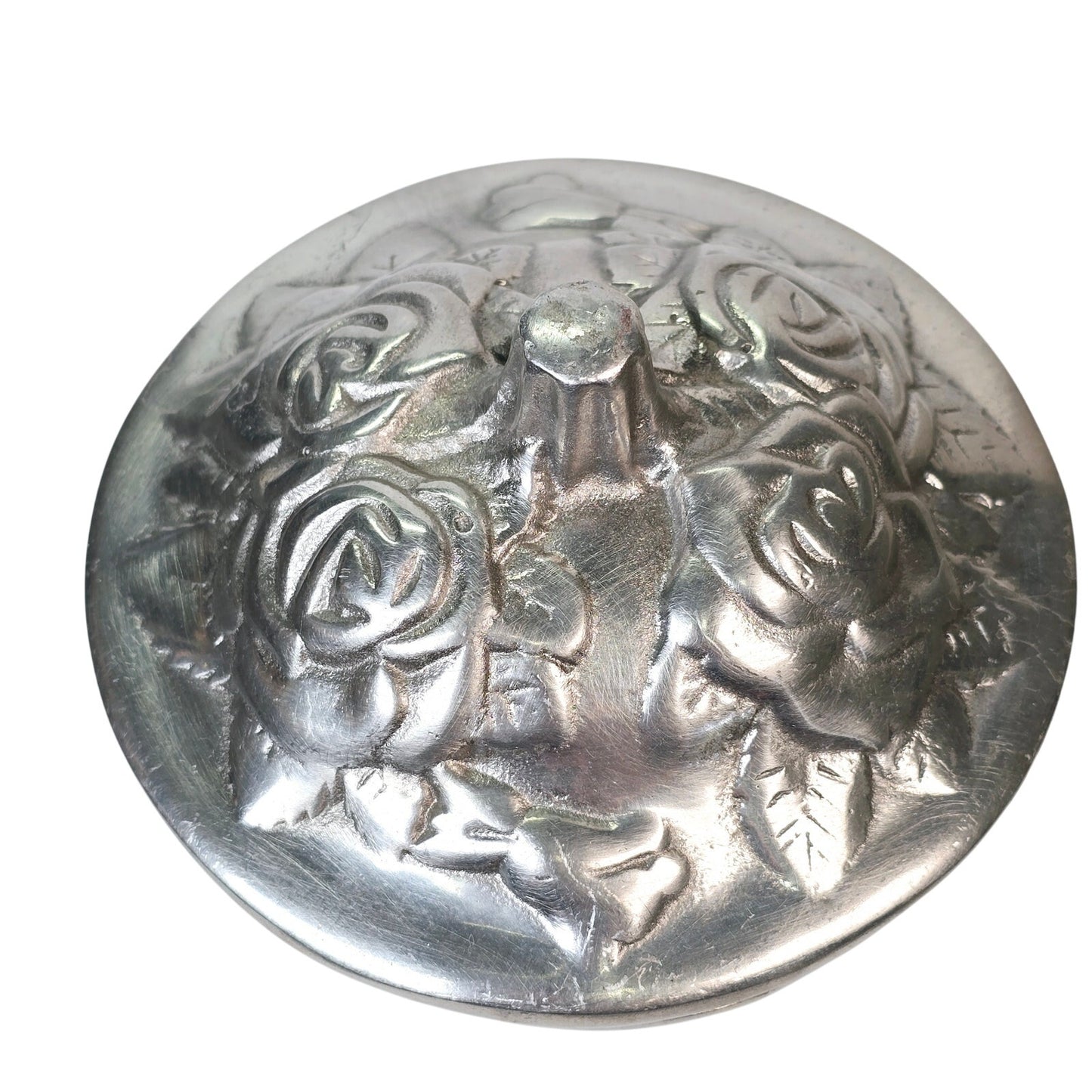 Vintage Cast Metal Embossed Rose Lidded Bowl