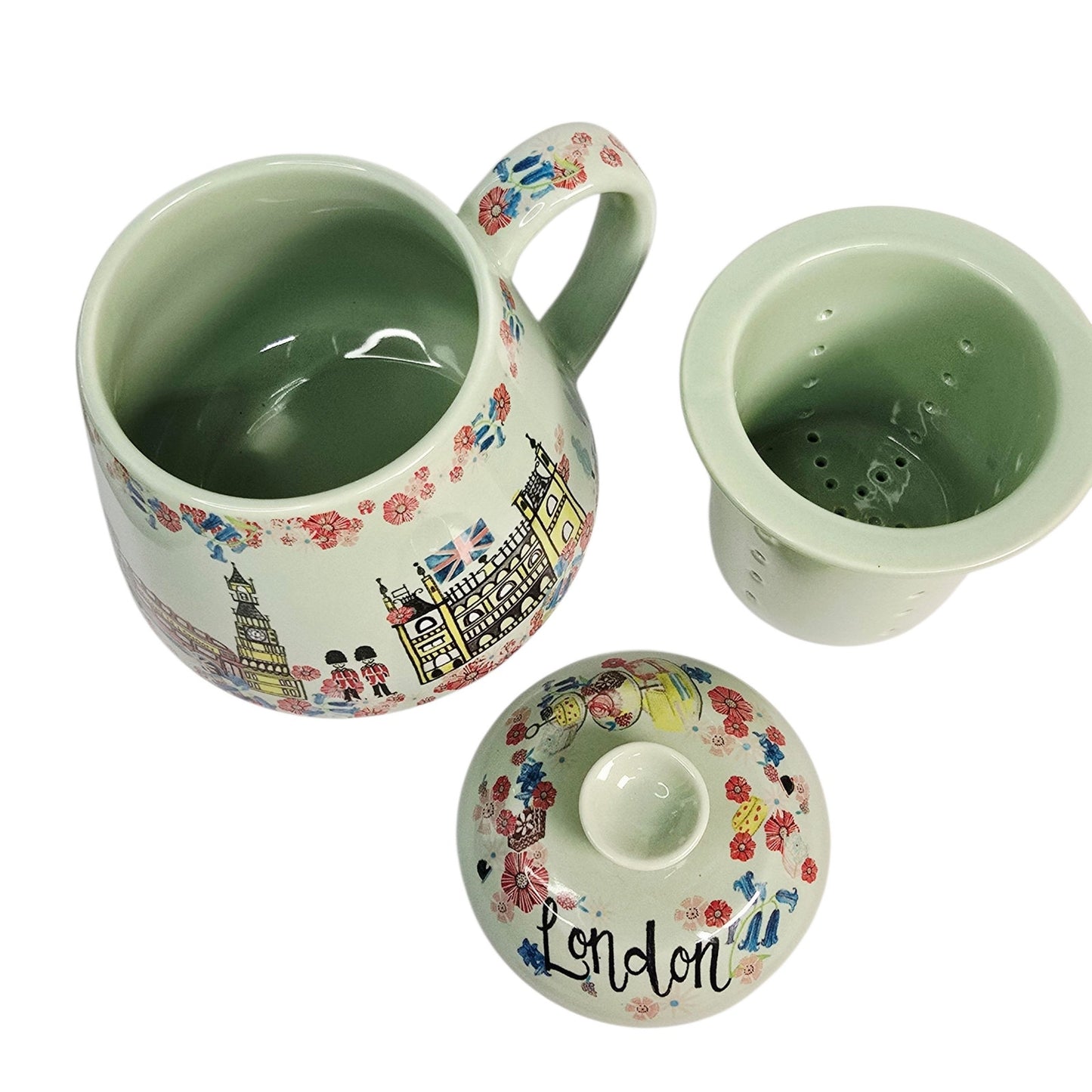 3-Pc World Market London Scene Mug with Infuser and Lid, London Eye, Palace, Ben