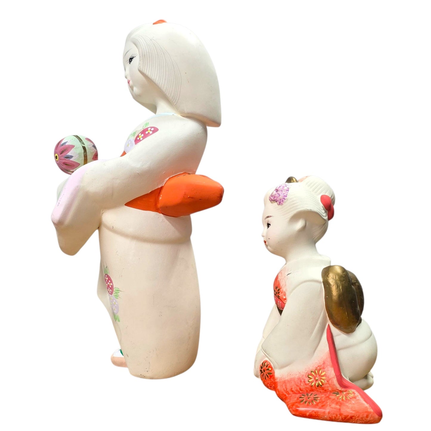 Vintage Japanese Geisha Figurines Pair Hand Painted Kimono Girls Made in Japan