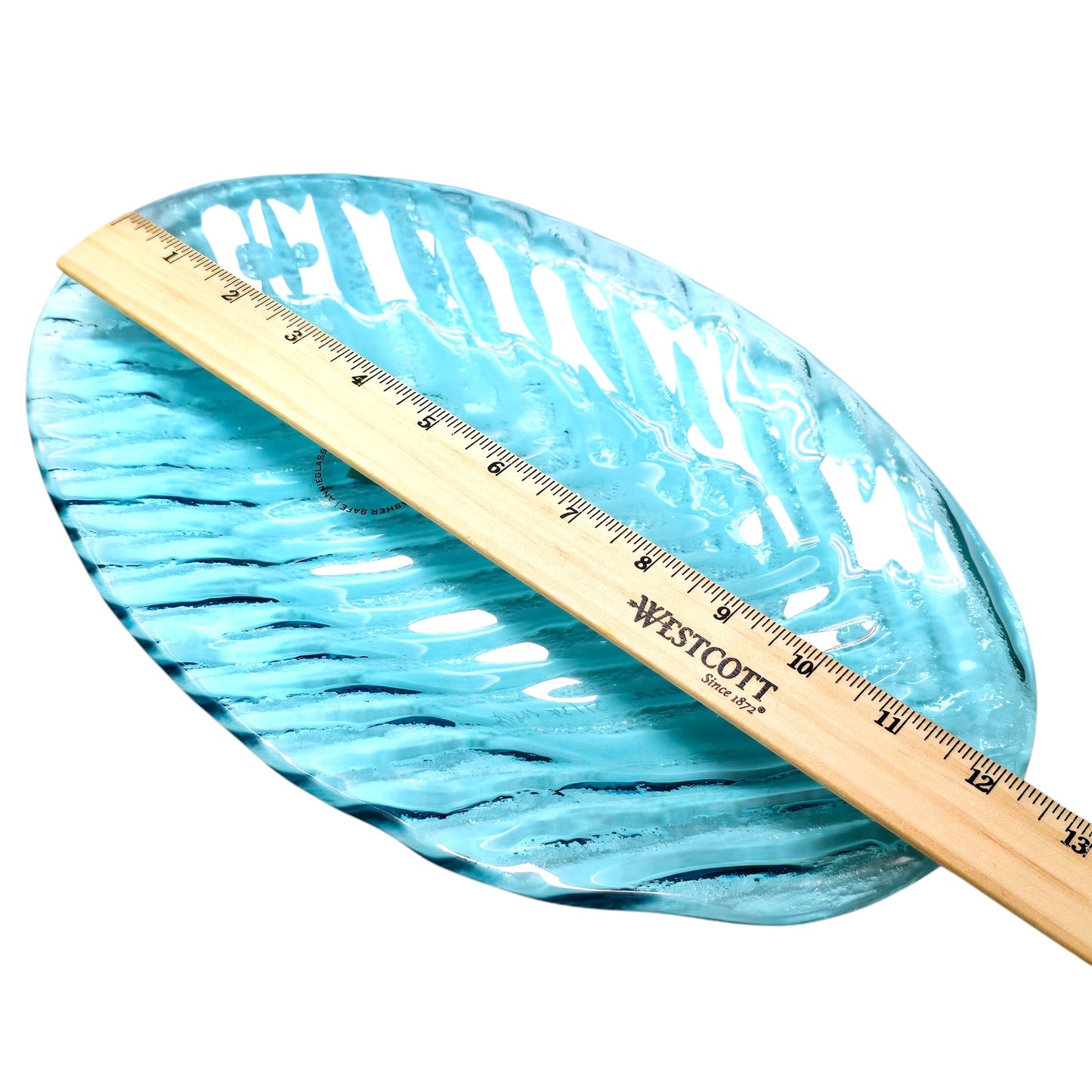Annieglass Signed, Numbered, Oval Platter, Leaf Dish Handcrafted Artisan Glass Made in USA, Textured Ribbed Glass