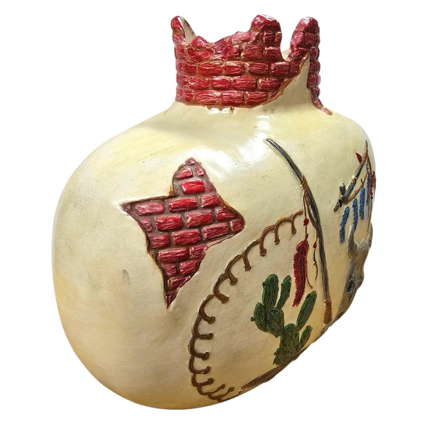 Vintage Macky Mold Southwestern Vase - Cactus, Feathers, Peace Pipe, Cow Skull