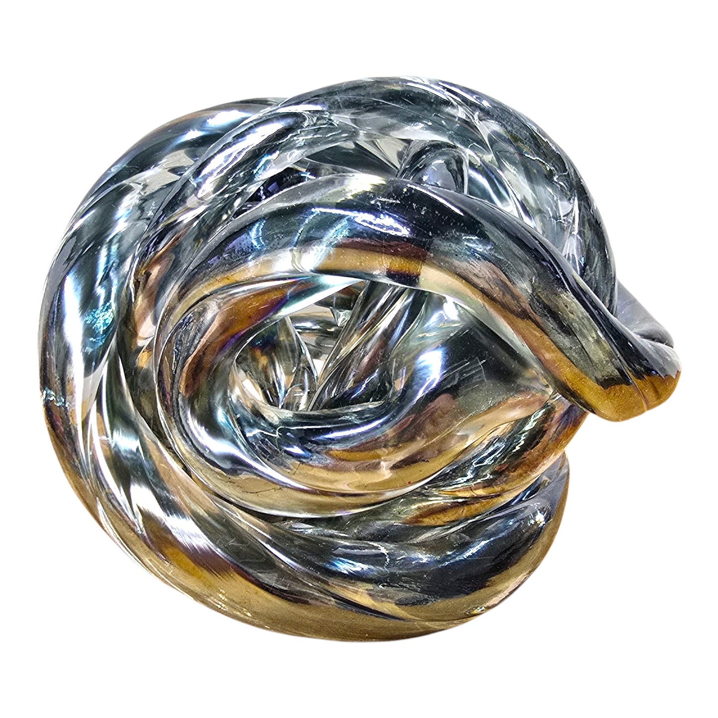 Iridescent Glass Infinity Knot Sculpture Twist Loop Orb Modern Home Decor Blue