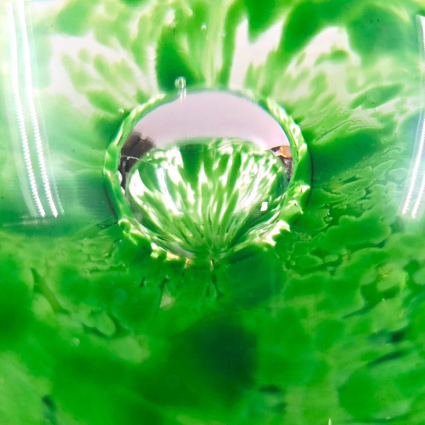 Hand-Blown Art Glass Paperweight, Green Flower Swirl AS IS Imperfection