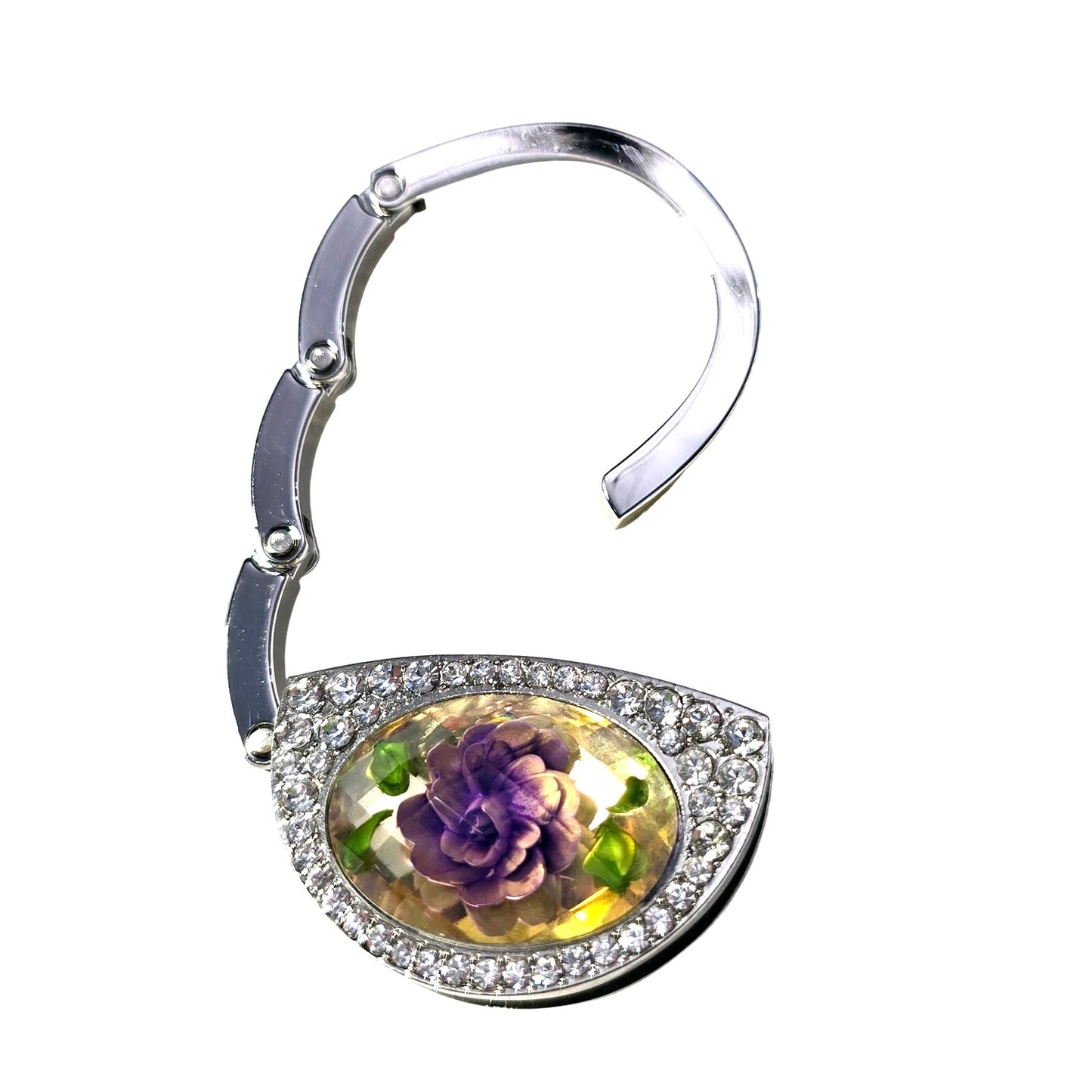 Stylish Purple Floral Rhinestone Foldable Handbag Purse Holder Table Hanger