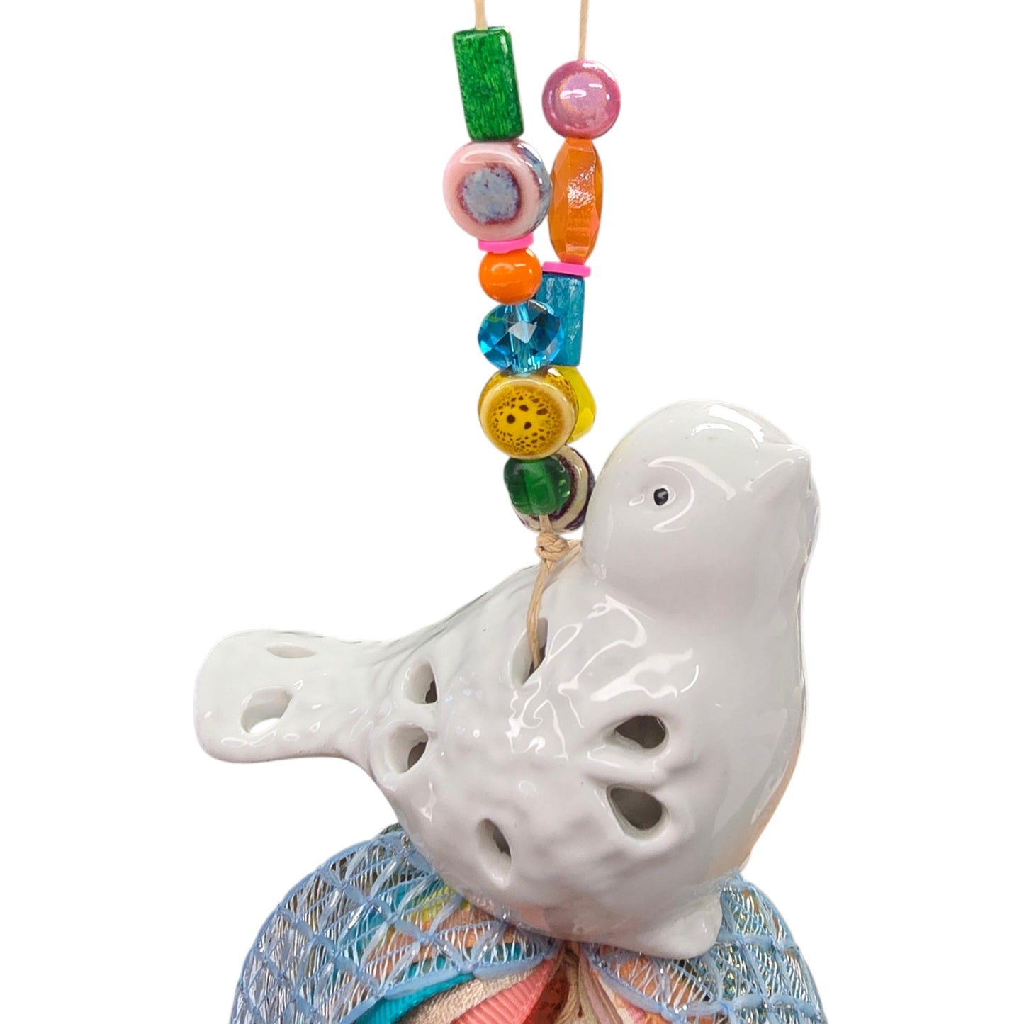 Ceramic Bird Tassel | Upcycled Ceramic Figurine Hanging Ribbon Decor Boho Farmhouse