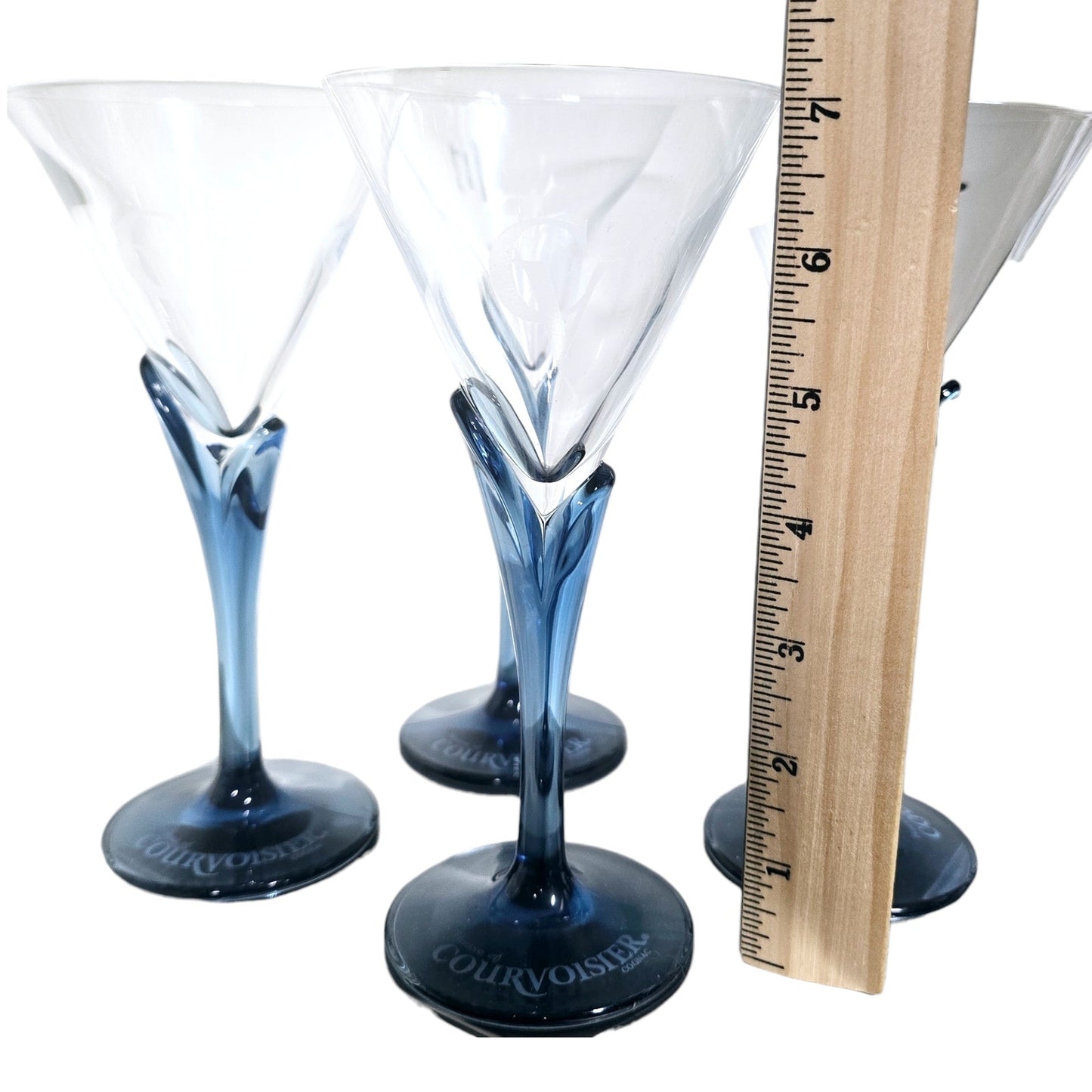 Set of 4 Bormioli Luigi Italy CV House of Courvoisier Blue Petal Crystal Stemware Cognac