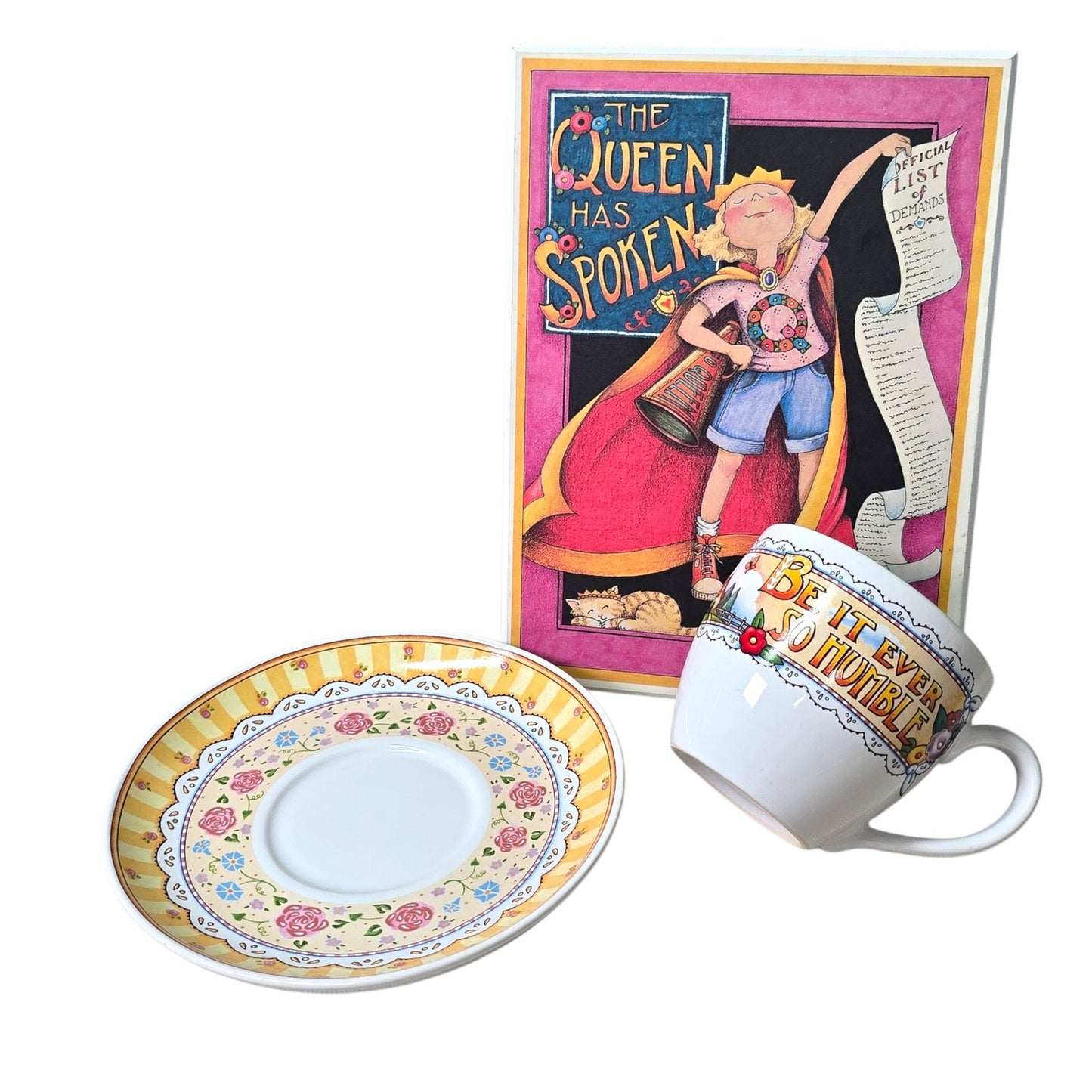 Mary Engelbreit “Be It Ever So Humble” Cup & Saucer and Wall Art