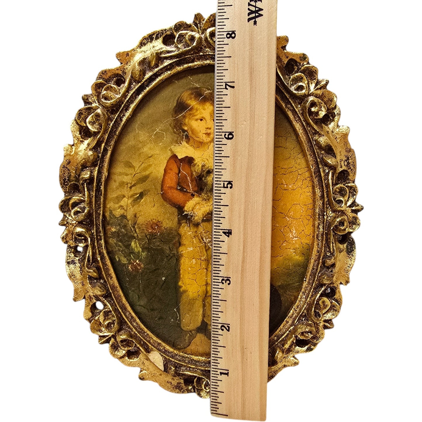 As IS Set of 3 Vtg Italian Ornate Framed Art Repro Gold Frame Boy w/ Dog, Bridge