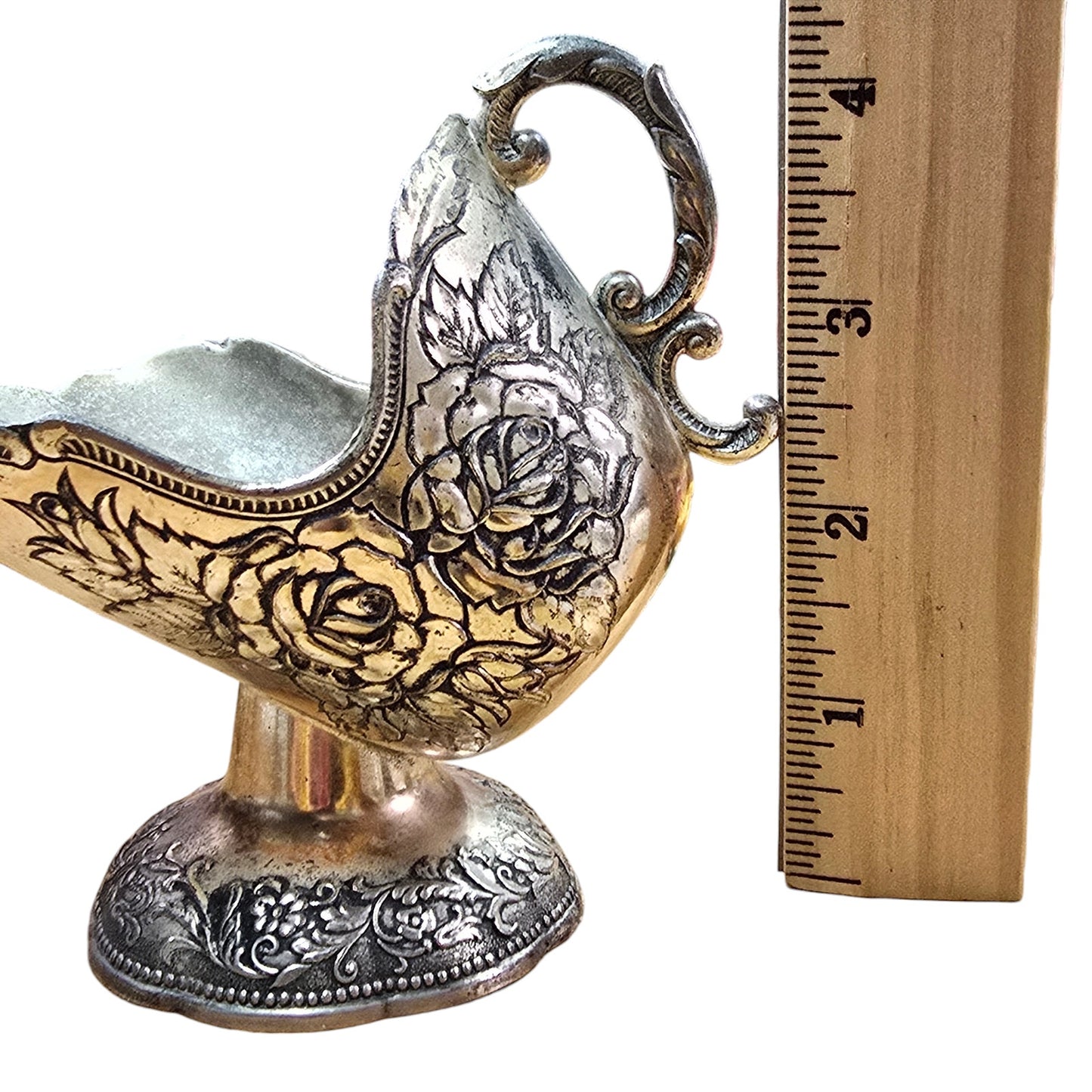 Silver Plate Sugar Scuttle Pretty Rose Pattern, No Scoop