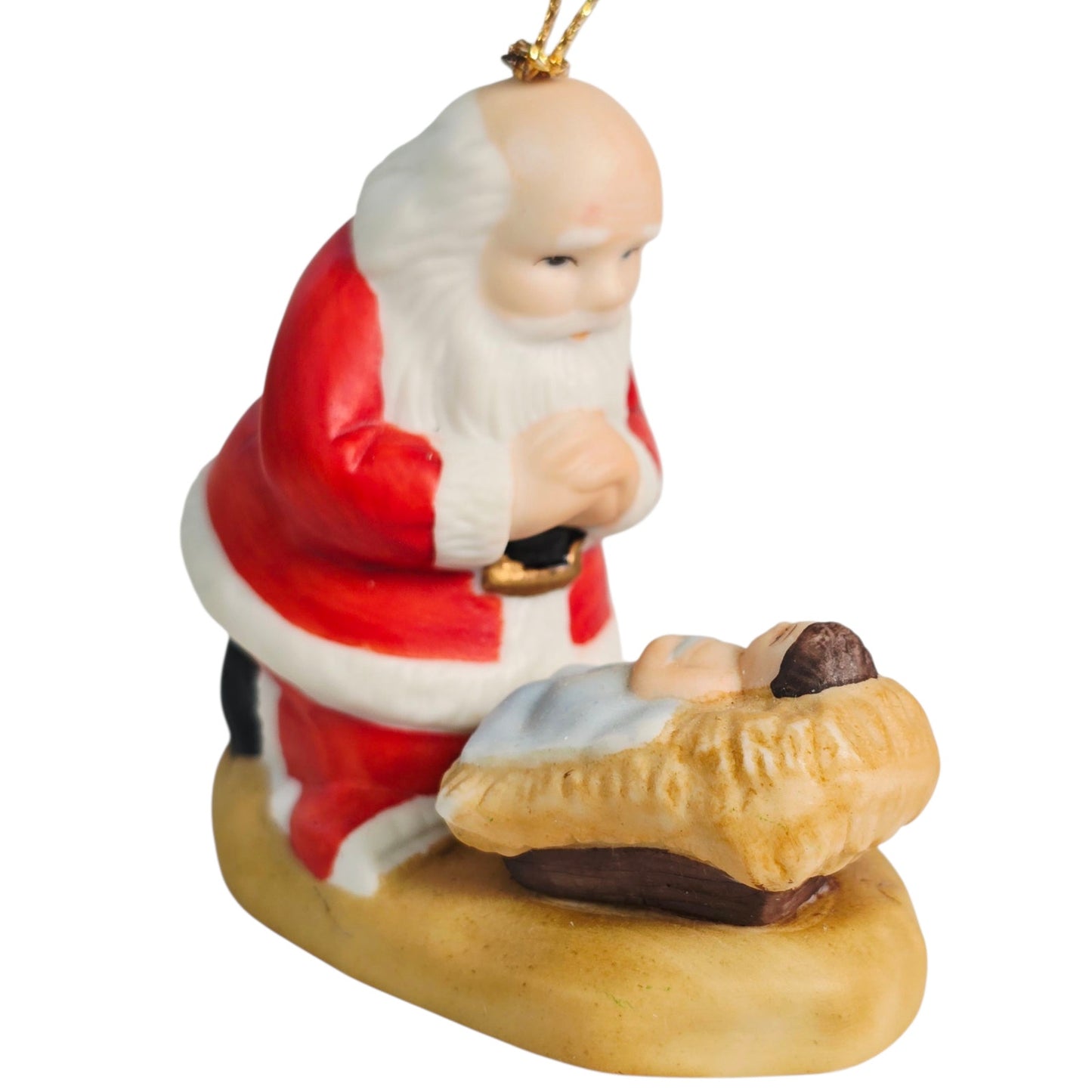 Vtg "The Kneeling Santa" Ornament 1985 by Roman Original Box, Santa & Baby Jesus