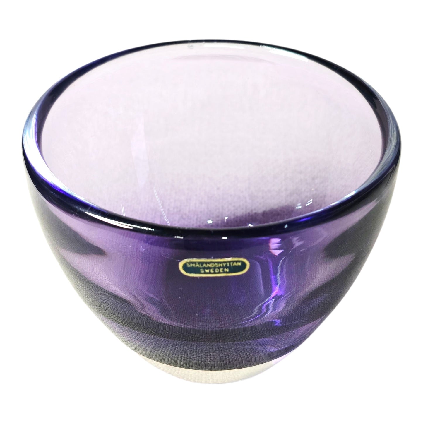 Authentic MCM Smålandshyttan Sweden Art Glass Candle Holder Purple Scandinavian