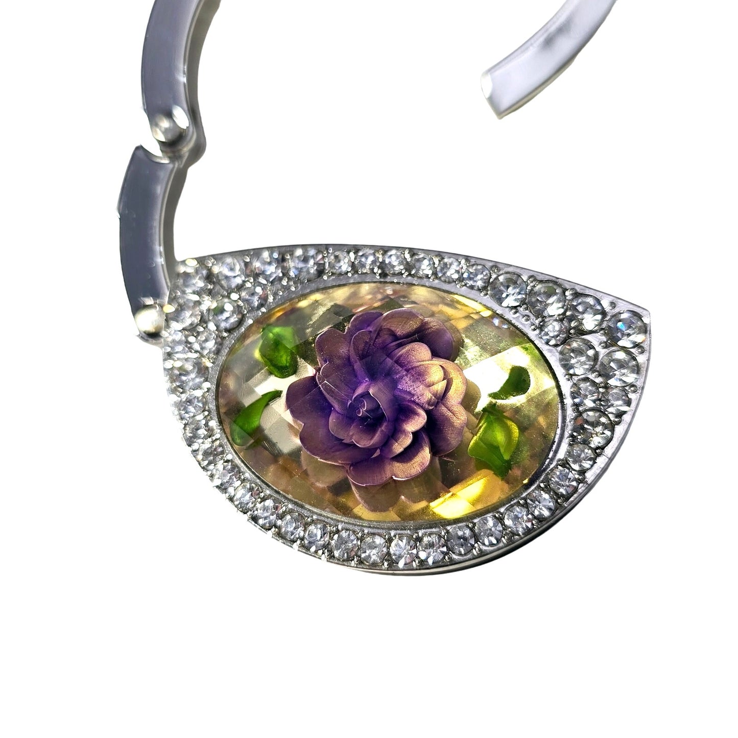 Stylish Purple Floral Rhinestone Foldable Handbag Purse Holder Table Hanger