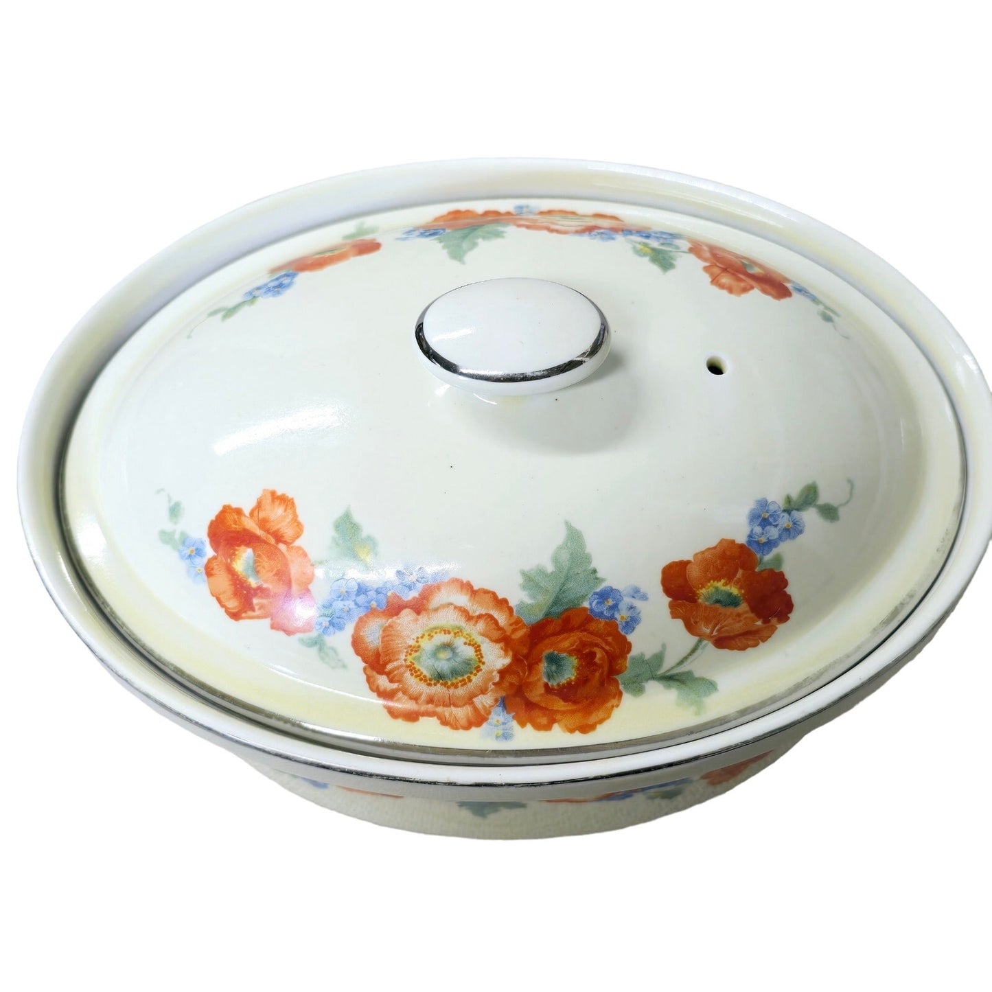 Vtg Hall's Superior Kitchenware Oval Poppy Lidded Casserole Dish