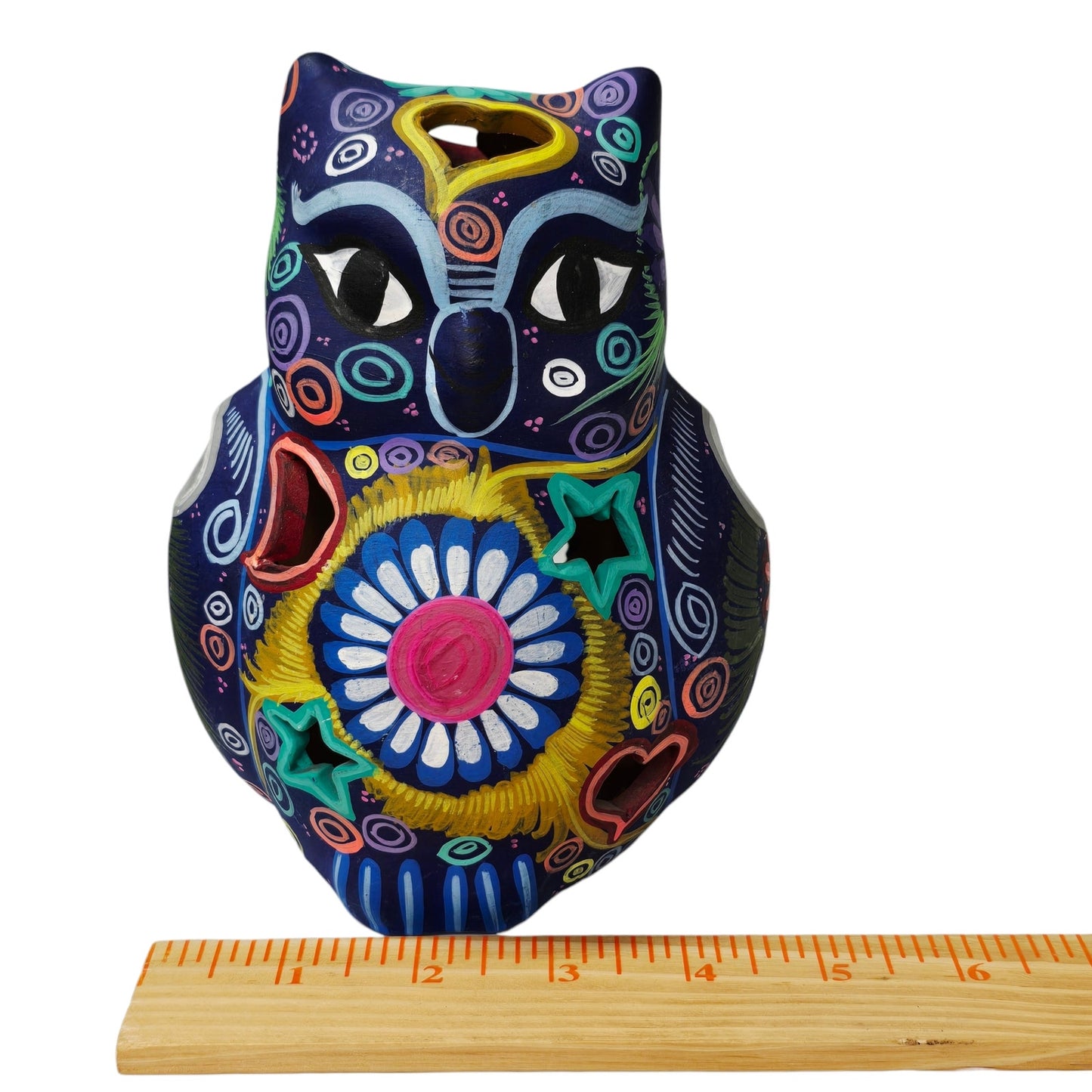Mexican Talavera Style Owl Luminary Hand Painted Folk Art Candle Holder