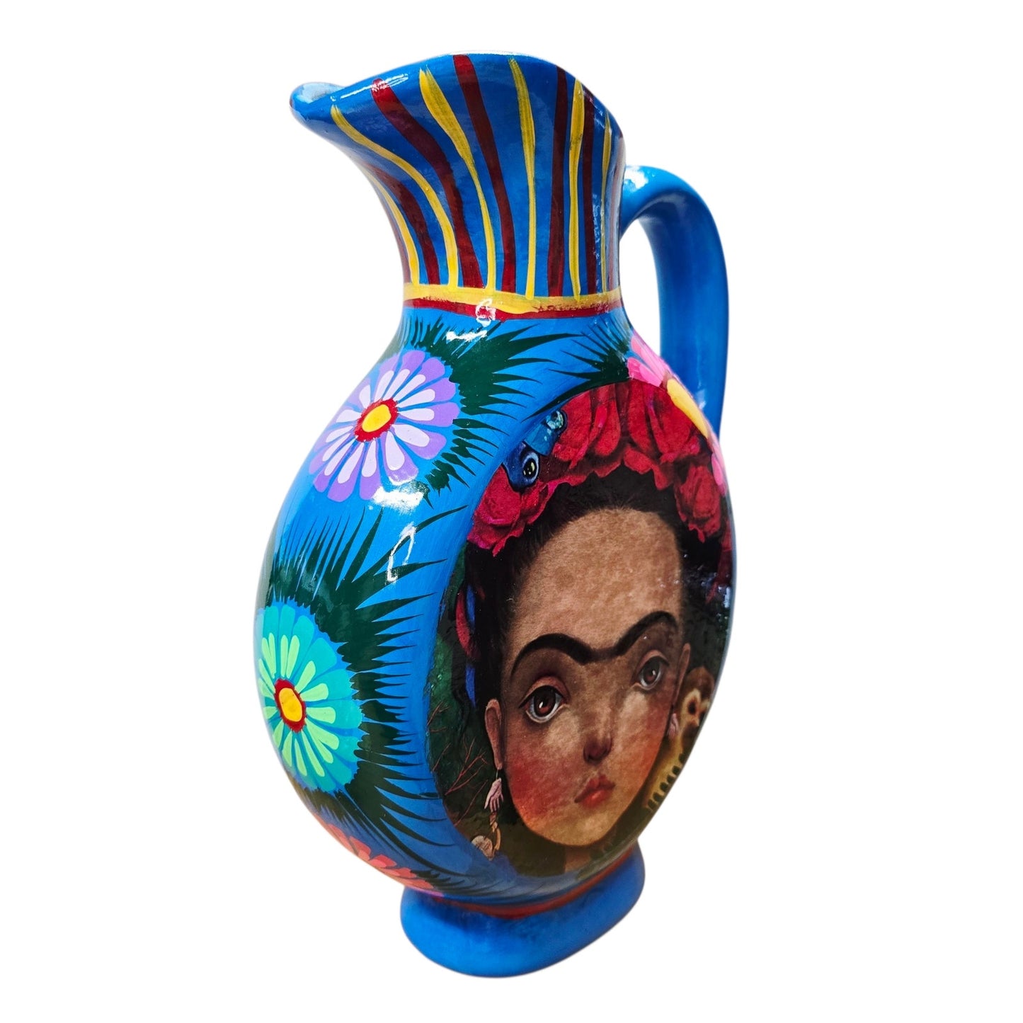Hand Painted Mexican Folk Art Vase Tenoch Jarrito Planchado Frida Kahlo Style