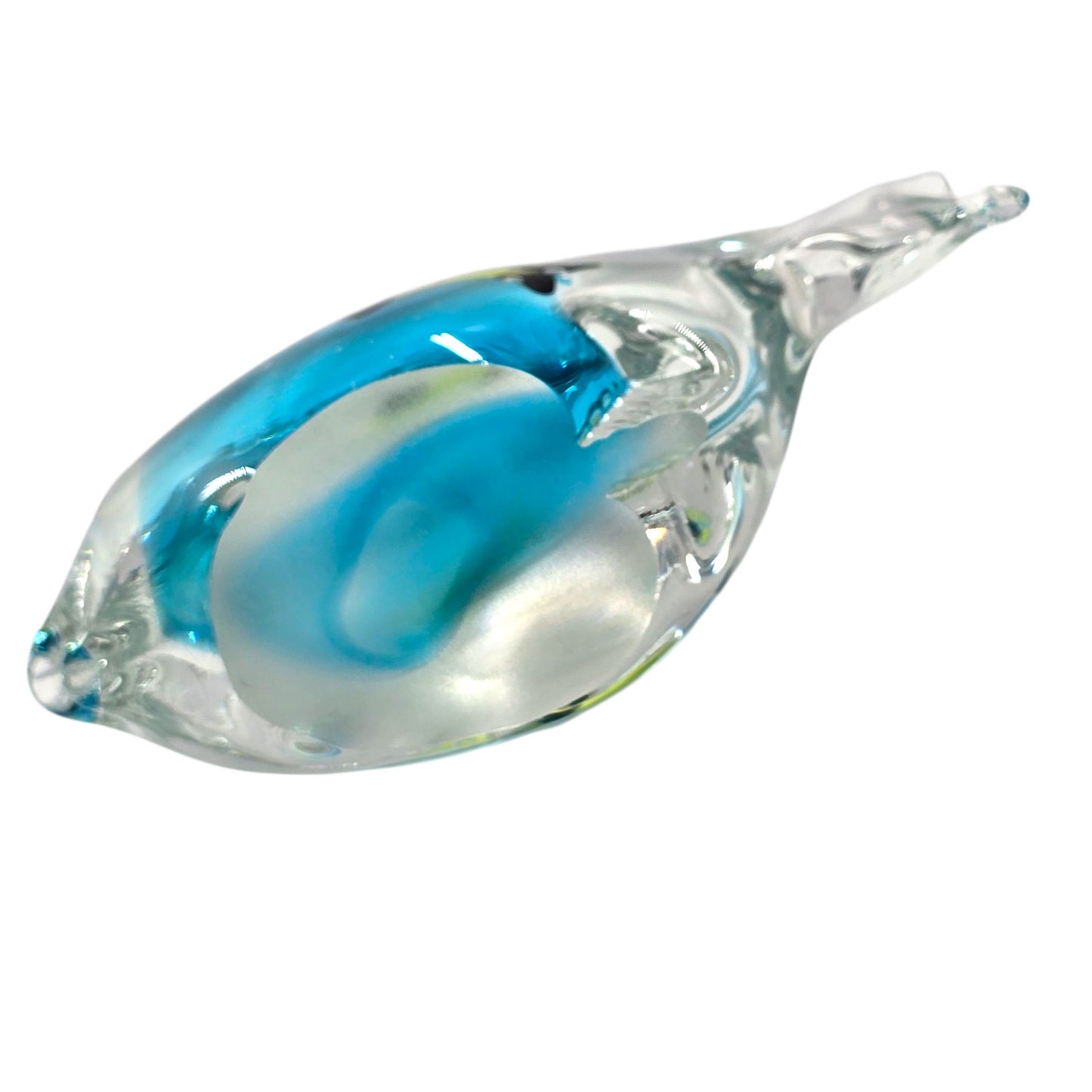 Vtg Art Glass Fish Paperweight Aqua Blue Interior Yellow Fish Aquarium Decor