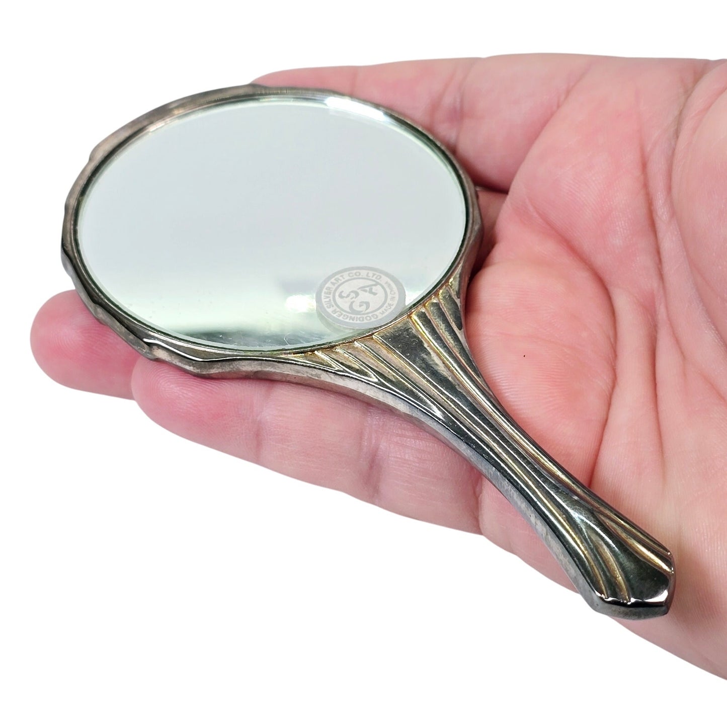 Vintage Godinger Silver Art Co Handheld Silver Plated Mirror Art Deco Design
