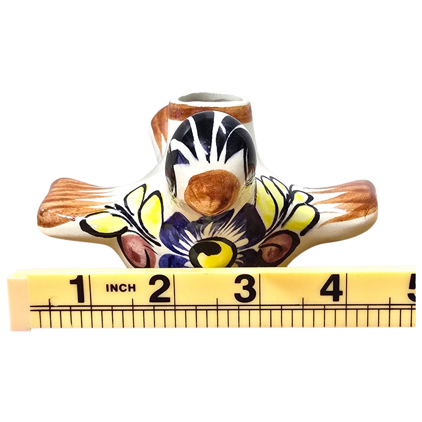 Vintage Talavera Pottery Bird Candle Holders Pair Hand Painted Mexico Folk Art