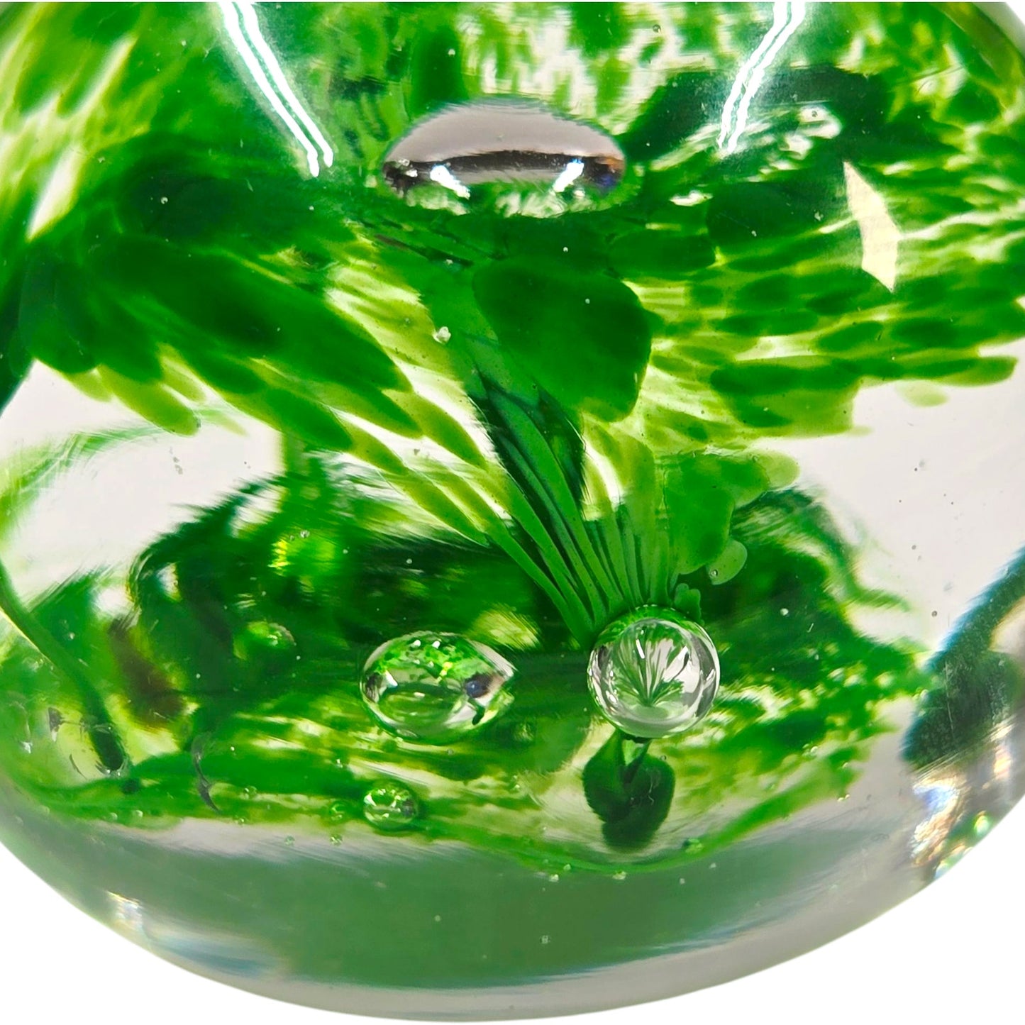 Hand-Blown Art Glass Paperweight, Green Flower Swirl AS IS Imperfection