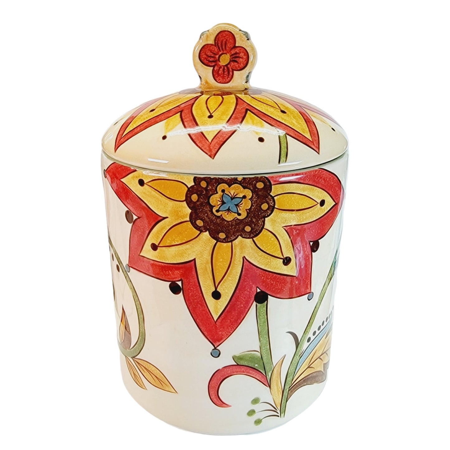 Vintage Pier 1 Carynthum Cookie Jar & Lid Hand-Painted Earthenware 10"