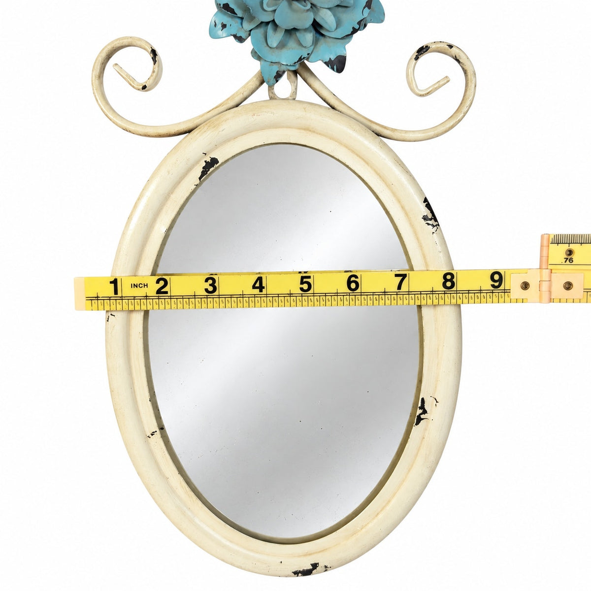 Hobby Lobby Shabby Chic Wall Mirror Distressed Ivory Teal Metal Flower Decor