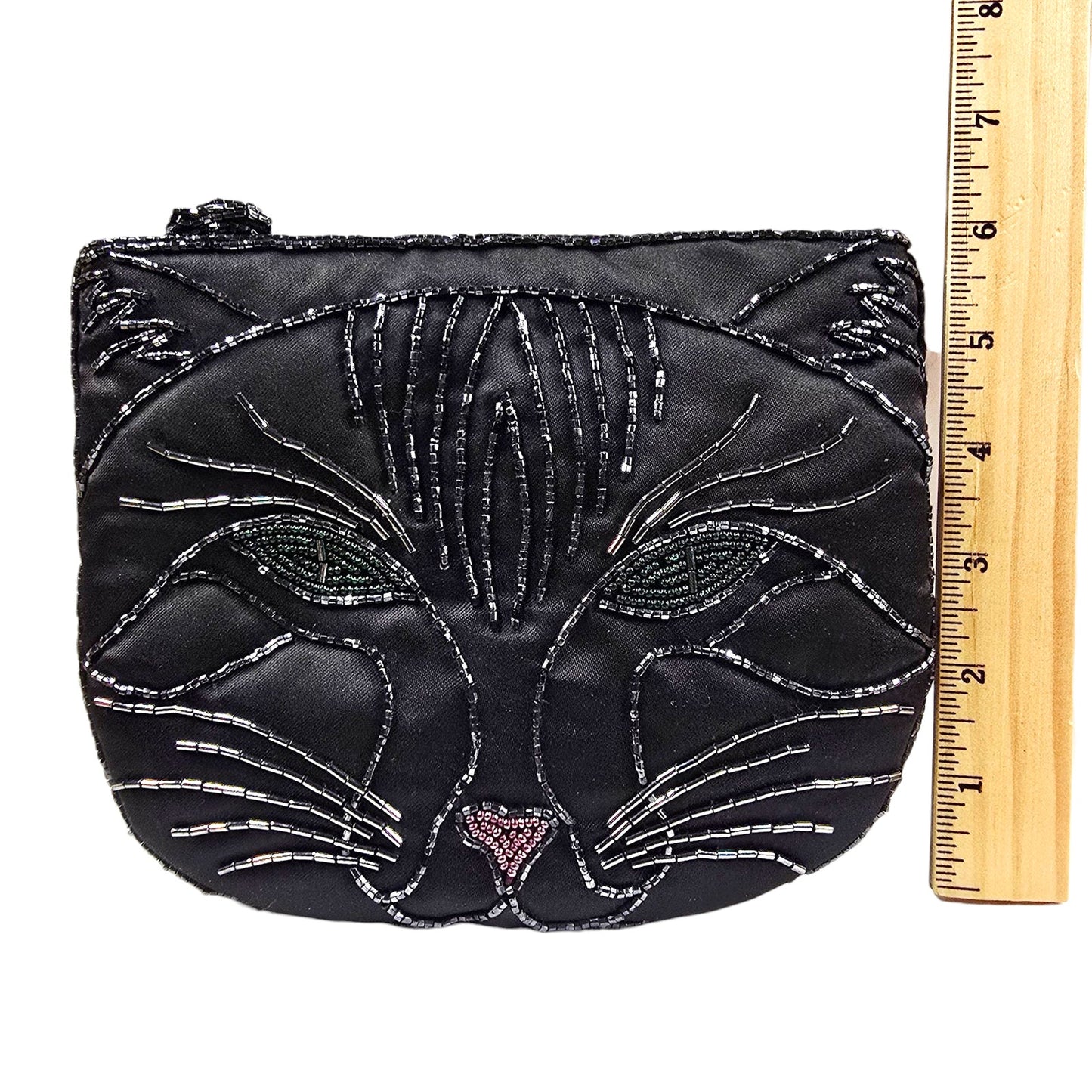 Vintage Genie Black Cat Beaded Change Purse
