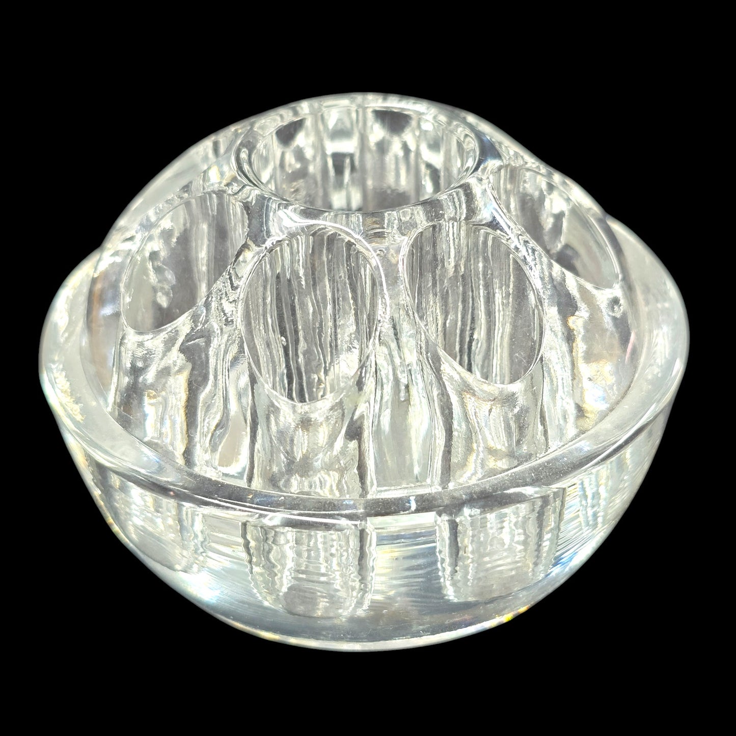 Vintage Domed Glass Flower Frog, 9 Holes, Lightly Glowy, 3" W
