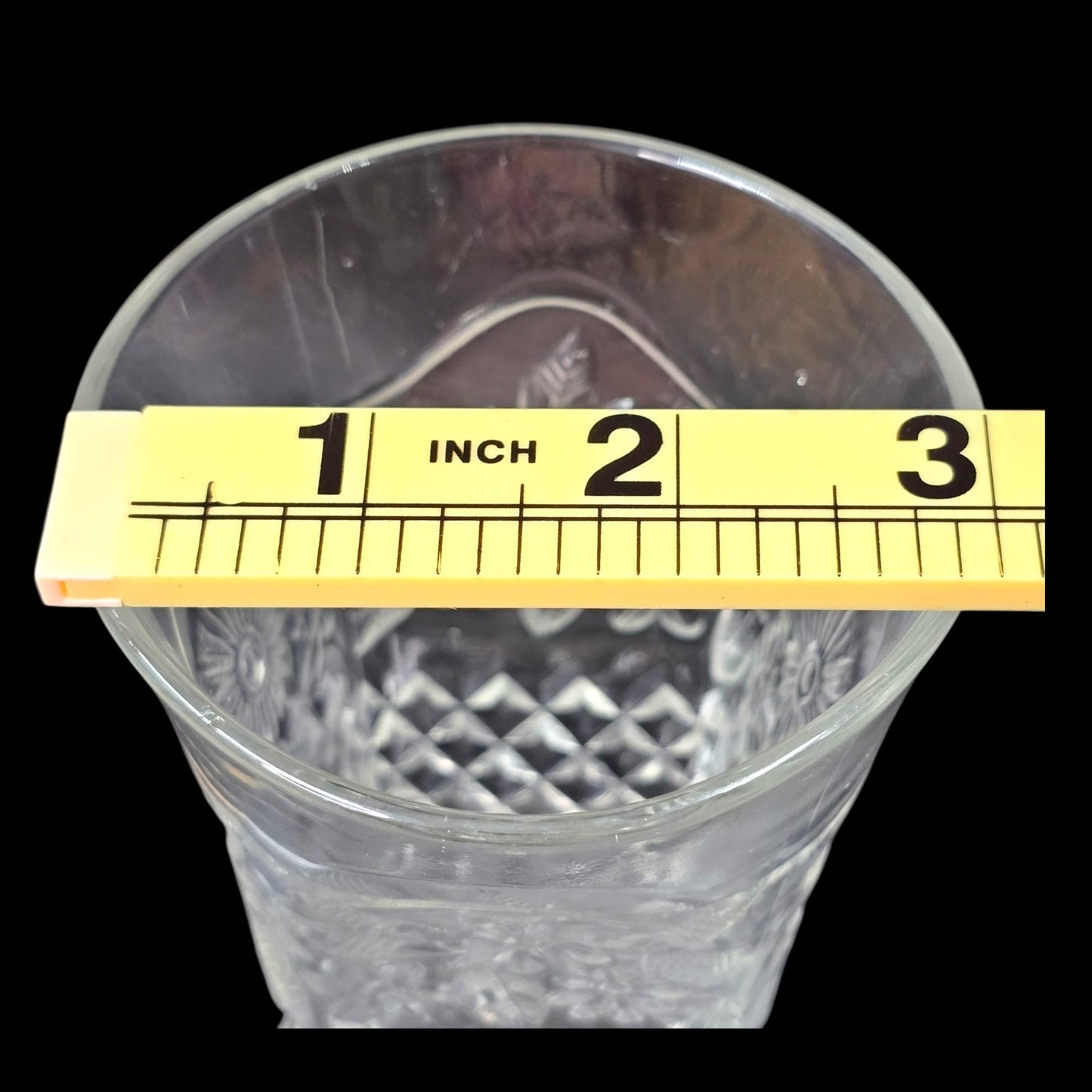 AS IS Vtg Pressed Glass Tumblers Pair 4" Daisy Diamond Pattern Clear Square Base