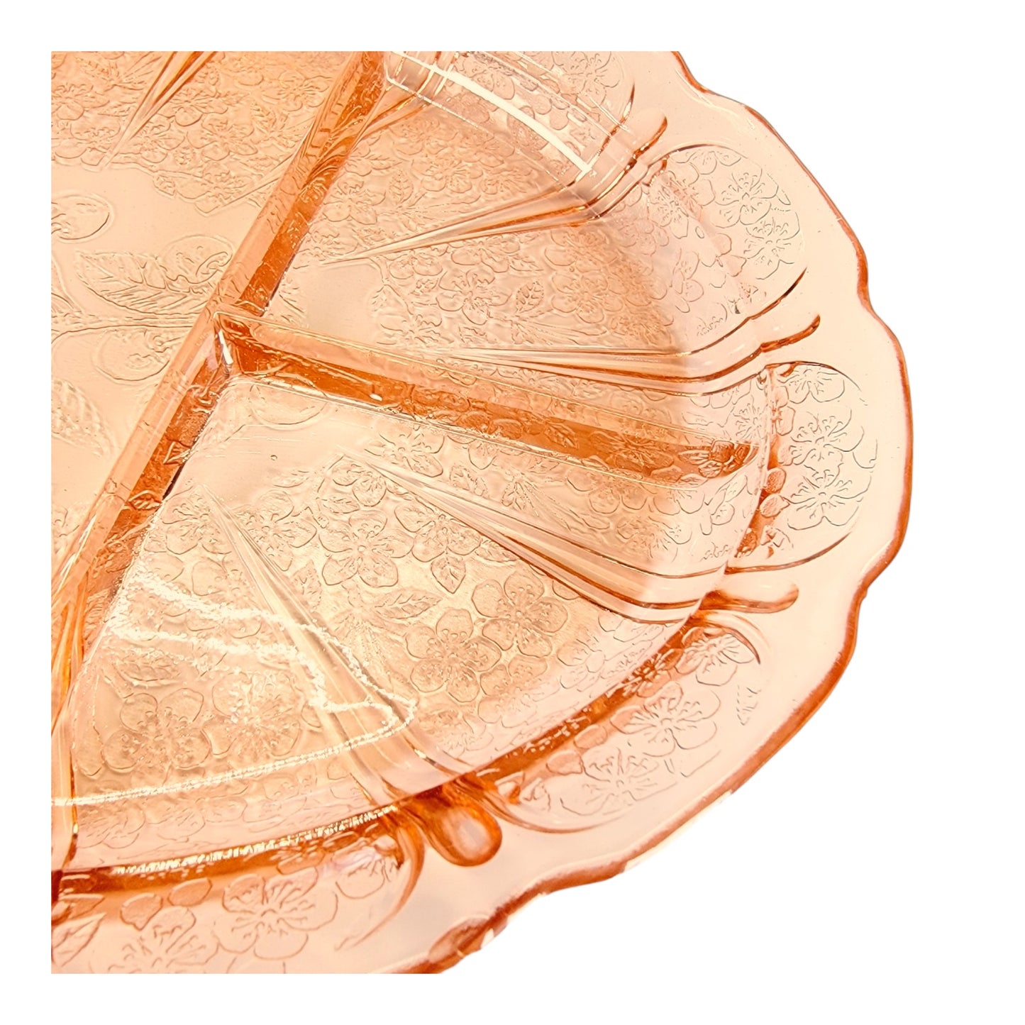 AS IS Vintage Cherry Blossom Pink Jeannette 13” Divided Platter Pink Depression Glass
