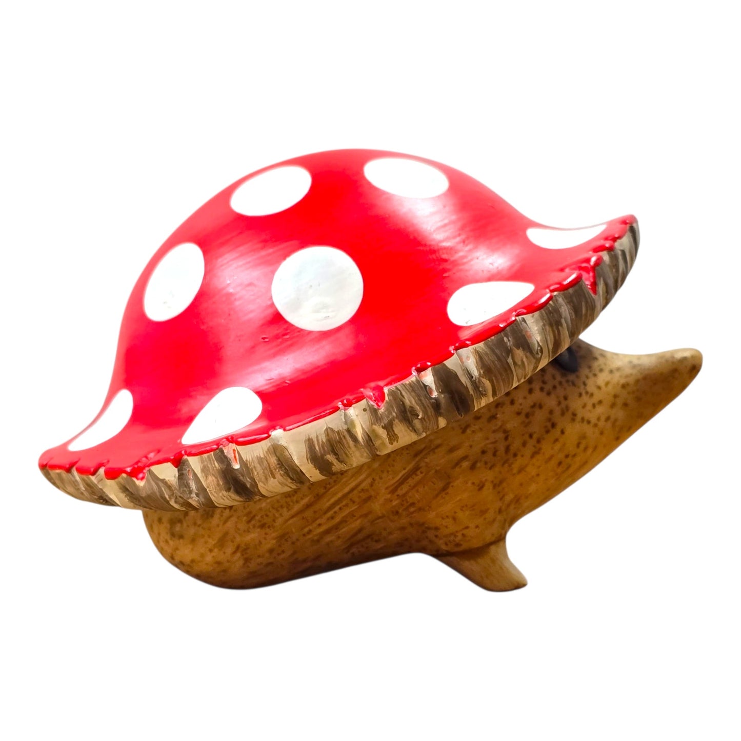 DCUK Wooden Hedgehog Mushroom Toadstool Cap Hand Carved Painted Figurine