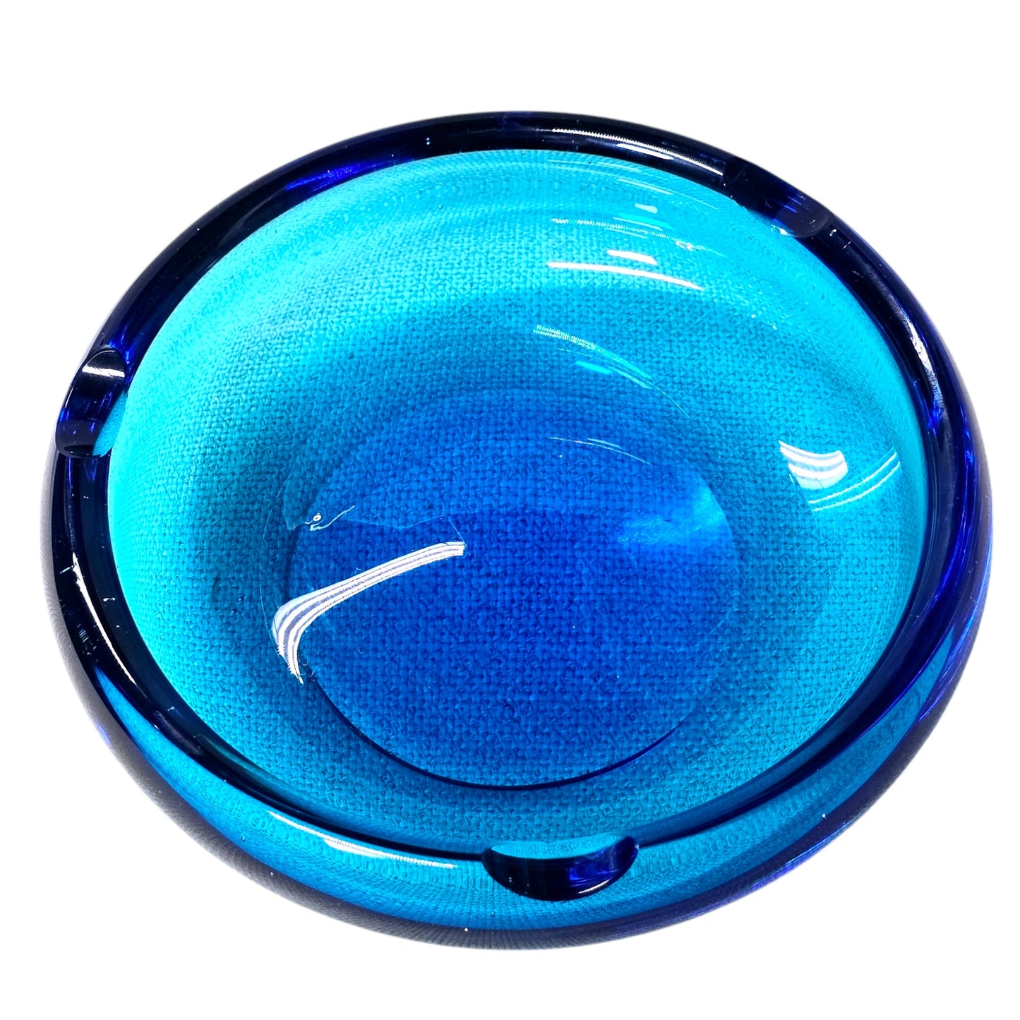 Beautiful MCM Blue Glass Ashtray Trinket Dish