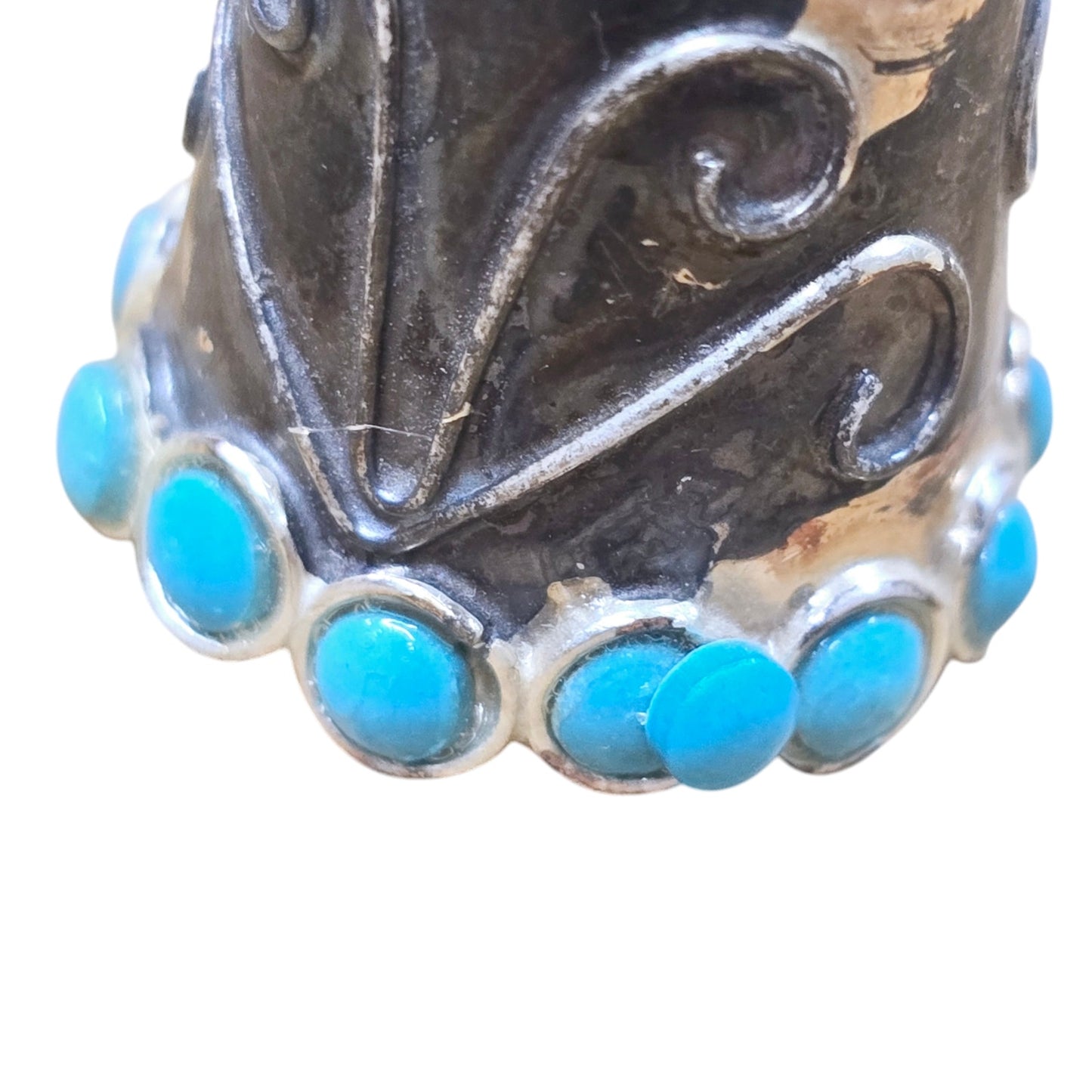 925 Sterling Silver Thimble with Turquoise Cabochon Marked Made in Mexico